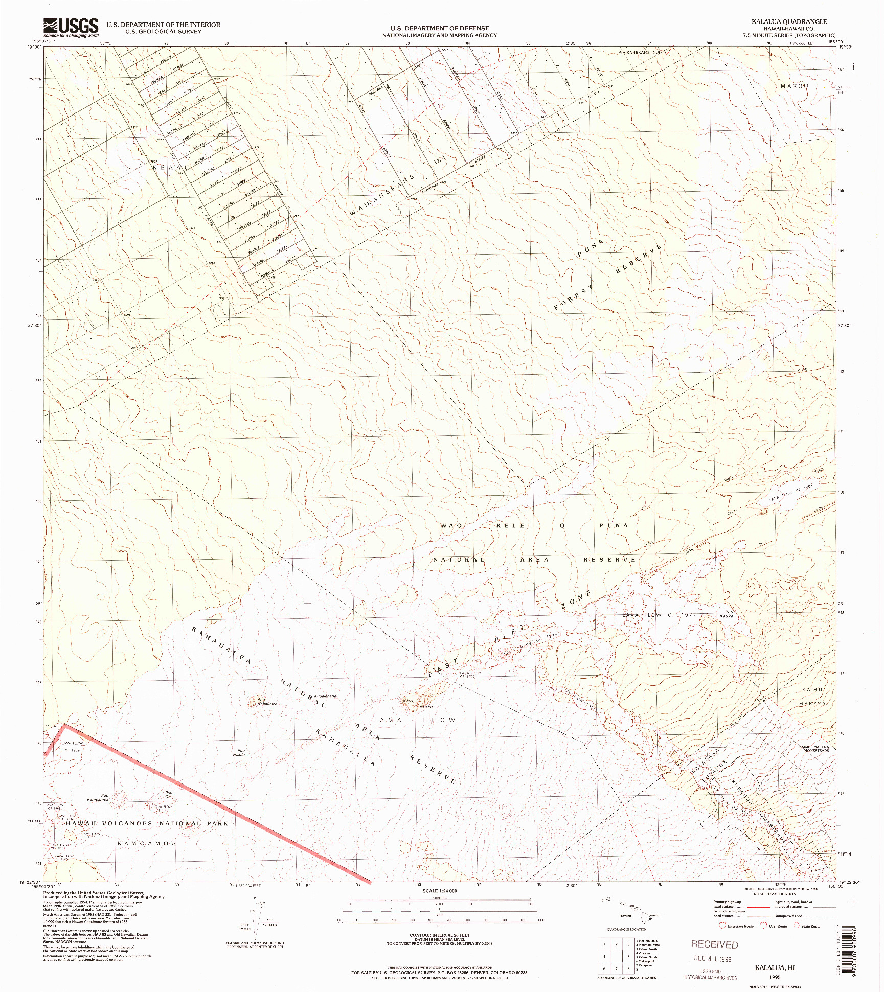 USGS 1:24000-SCALE QUADRANGLE FOR KALALUA, HI 1995