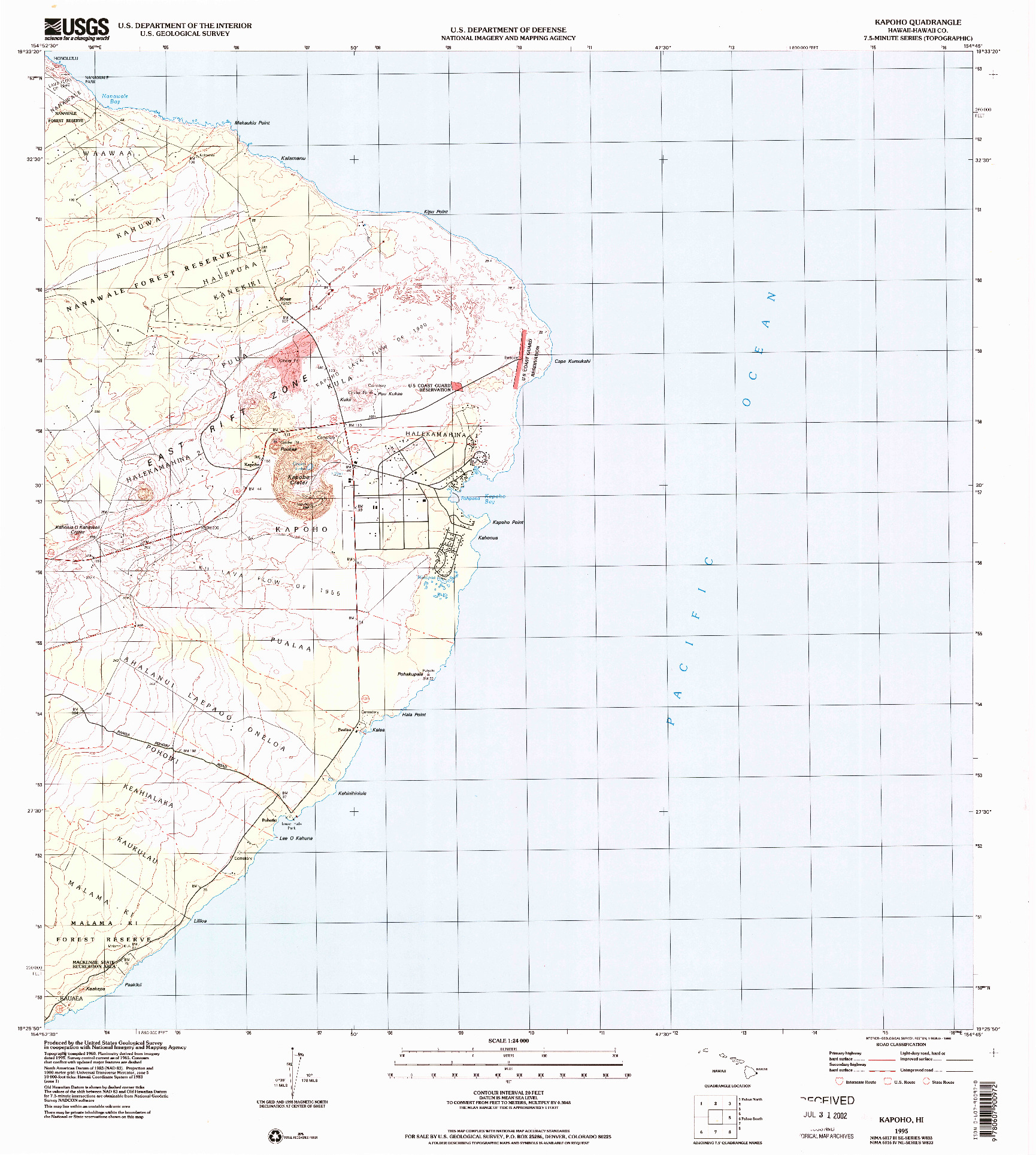 USGS 1:24000-SCALE QUADRANGLE FOR KAPOHO, HI 1995