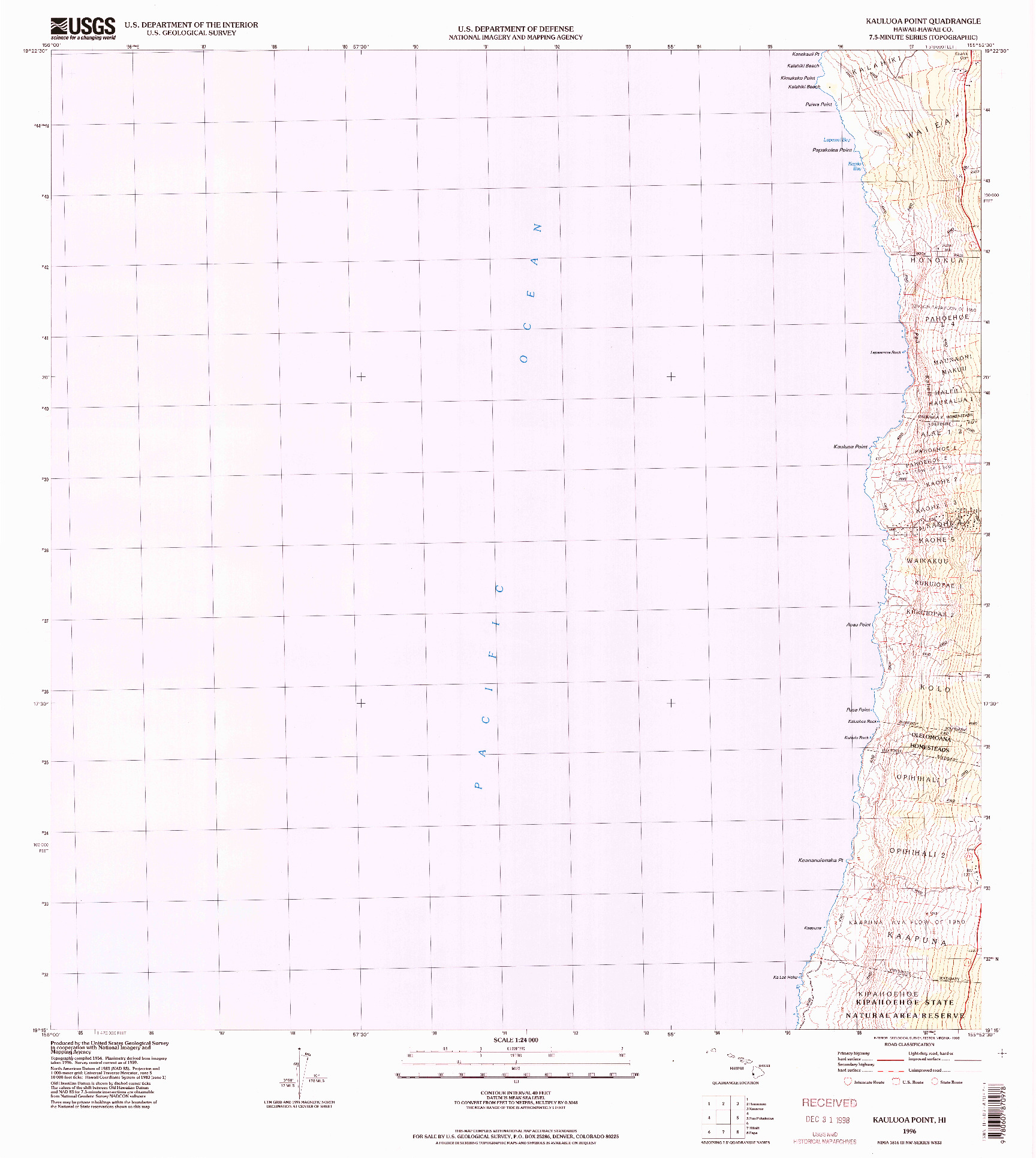 USGS 1:24000-SCALE QUADRANGLE FOR KAULUOA POINT, HI 1996