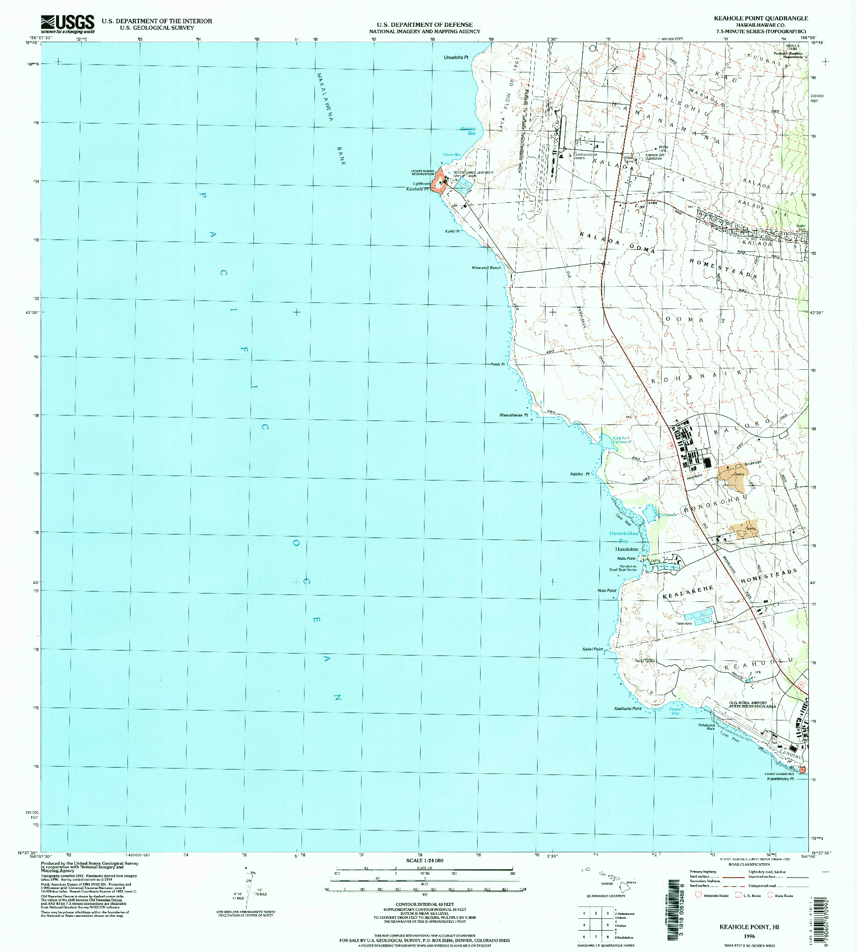 USGS 1:24000-SCALE QUADRANGLE FOR KEAHOLE POINT, HI 1996