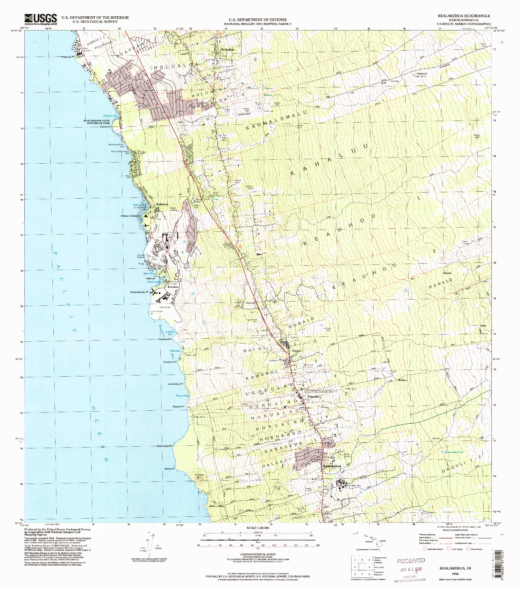 USGS 1:24000-SCALE QUADRANGLE FOR KEALAKEKUA, HI 1996