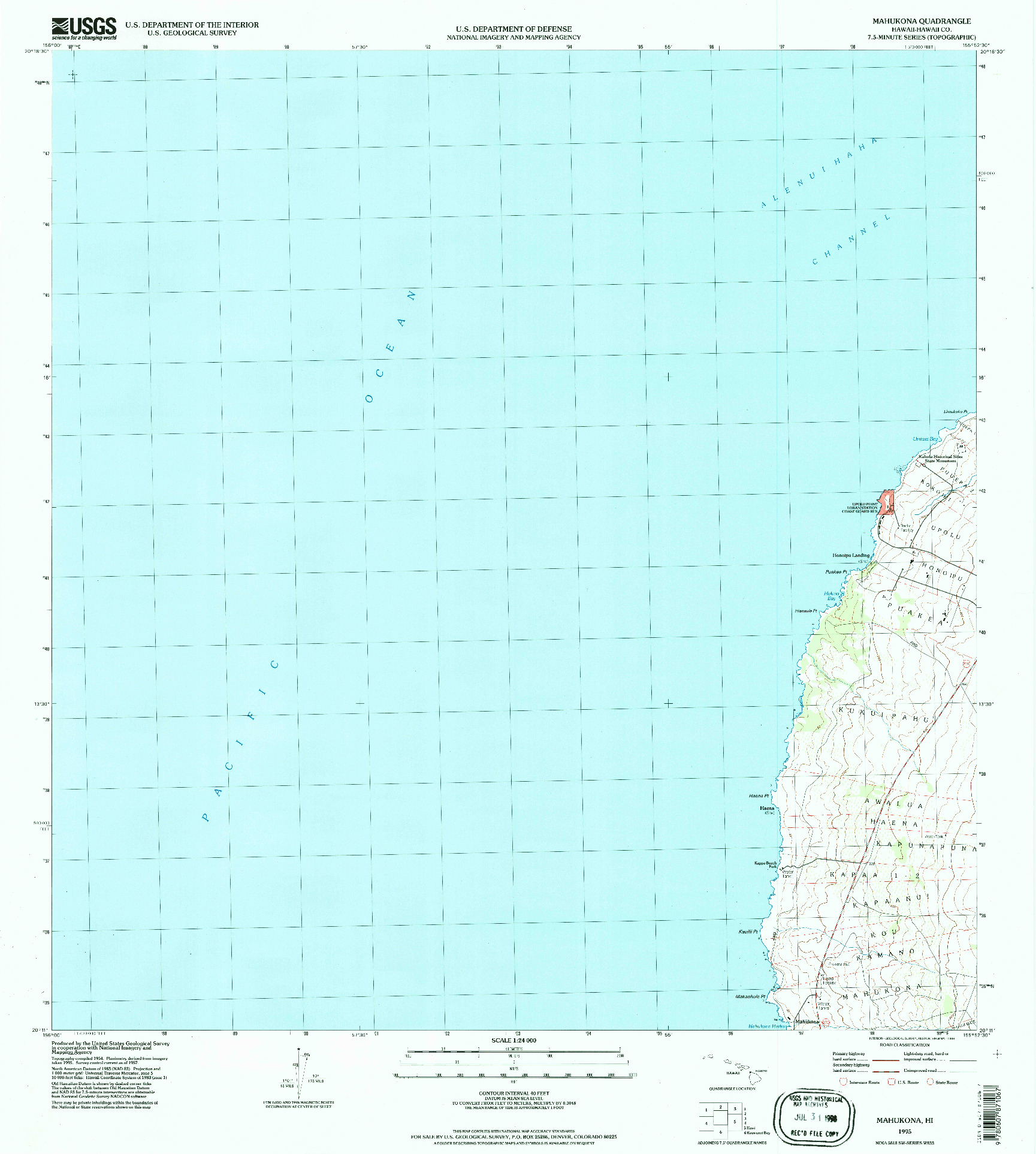 USGS 1:24000-SCALE QUADRANGLE FOR MAHUKONA, HI 1995