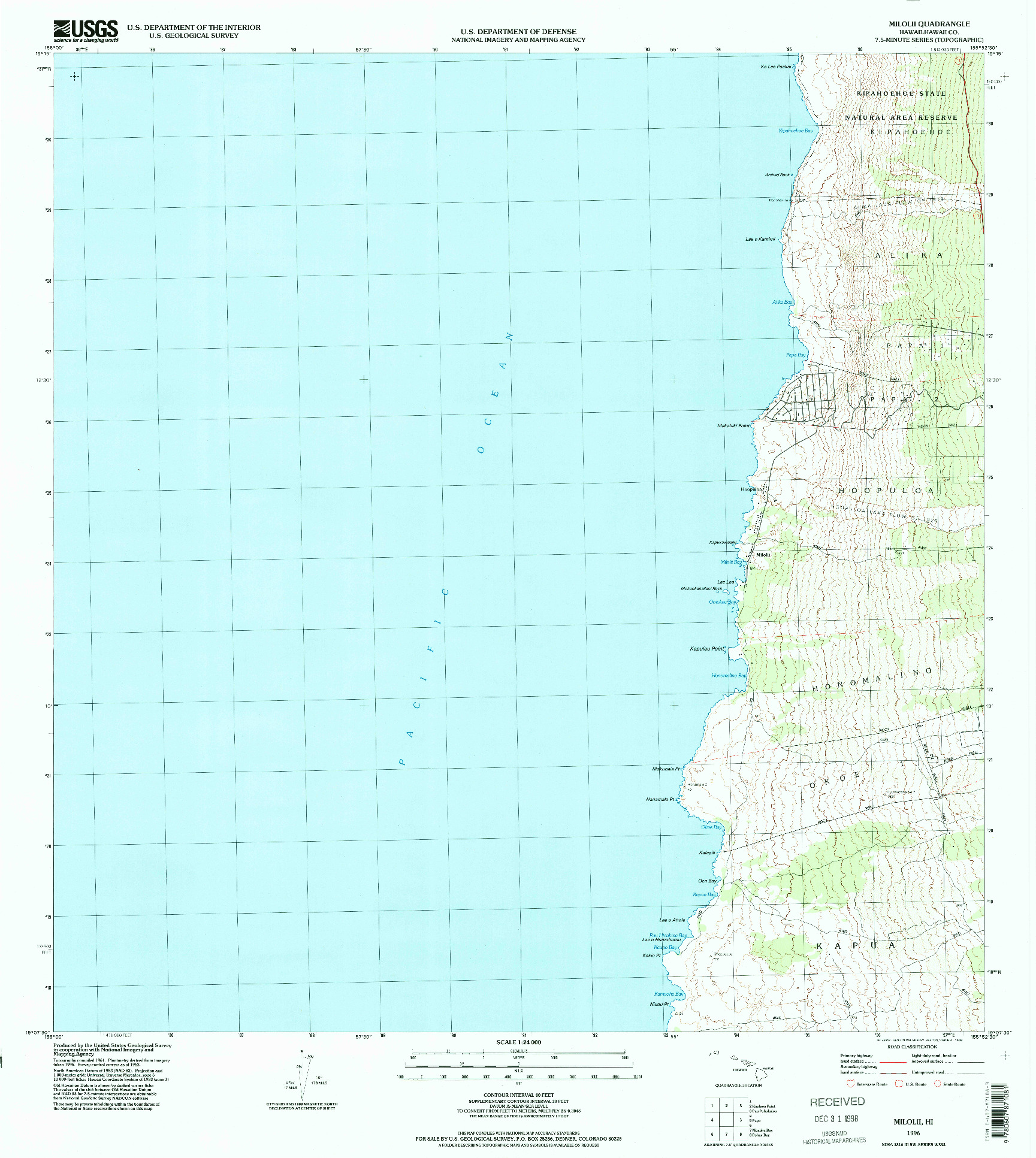 USGS 1:24000-SCALE QUADRANGLE FOR MILOLII, HI 1996