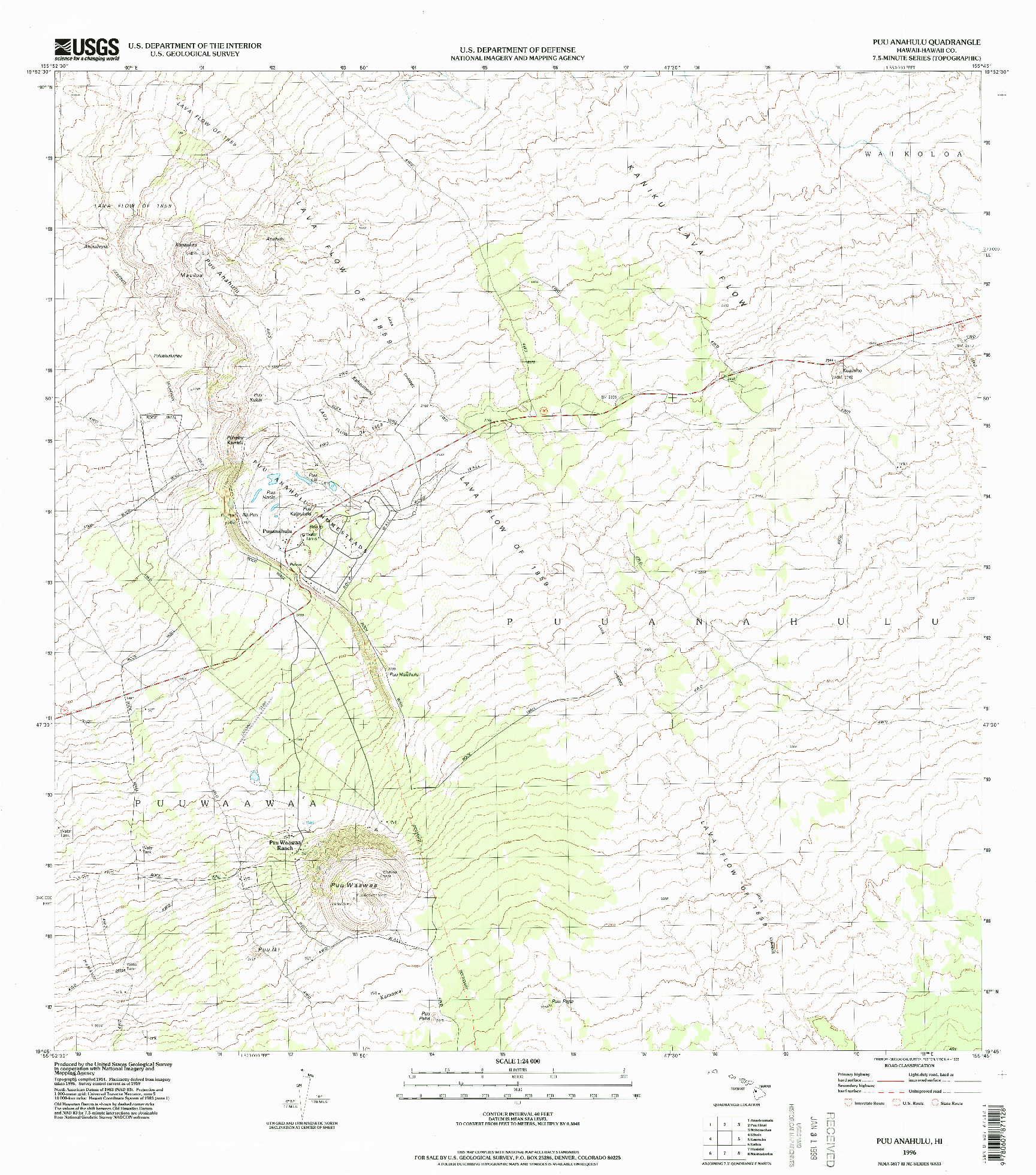 USGS 1:24000-SCALE QUADRANGLE FOR PUU ANAHULU, HI 1996