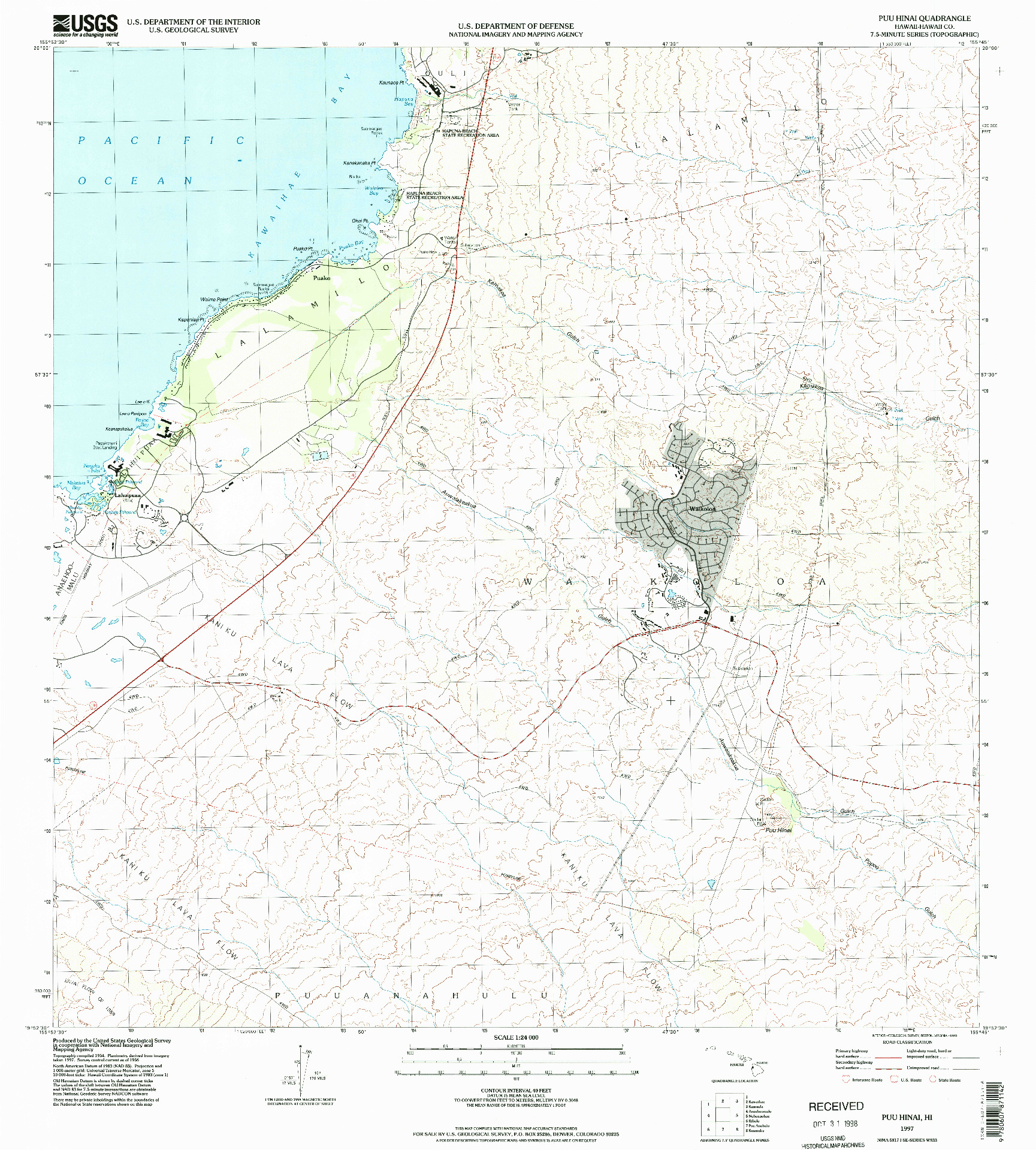 USGS 1:24000-SCALE QUADRANGLE FOR PUU HINAI, HI 1997