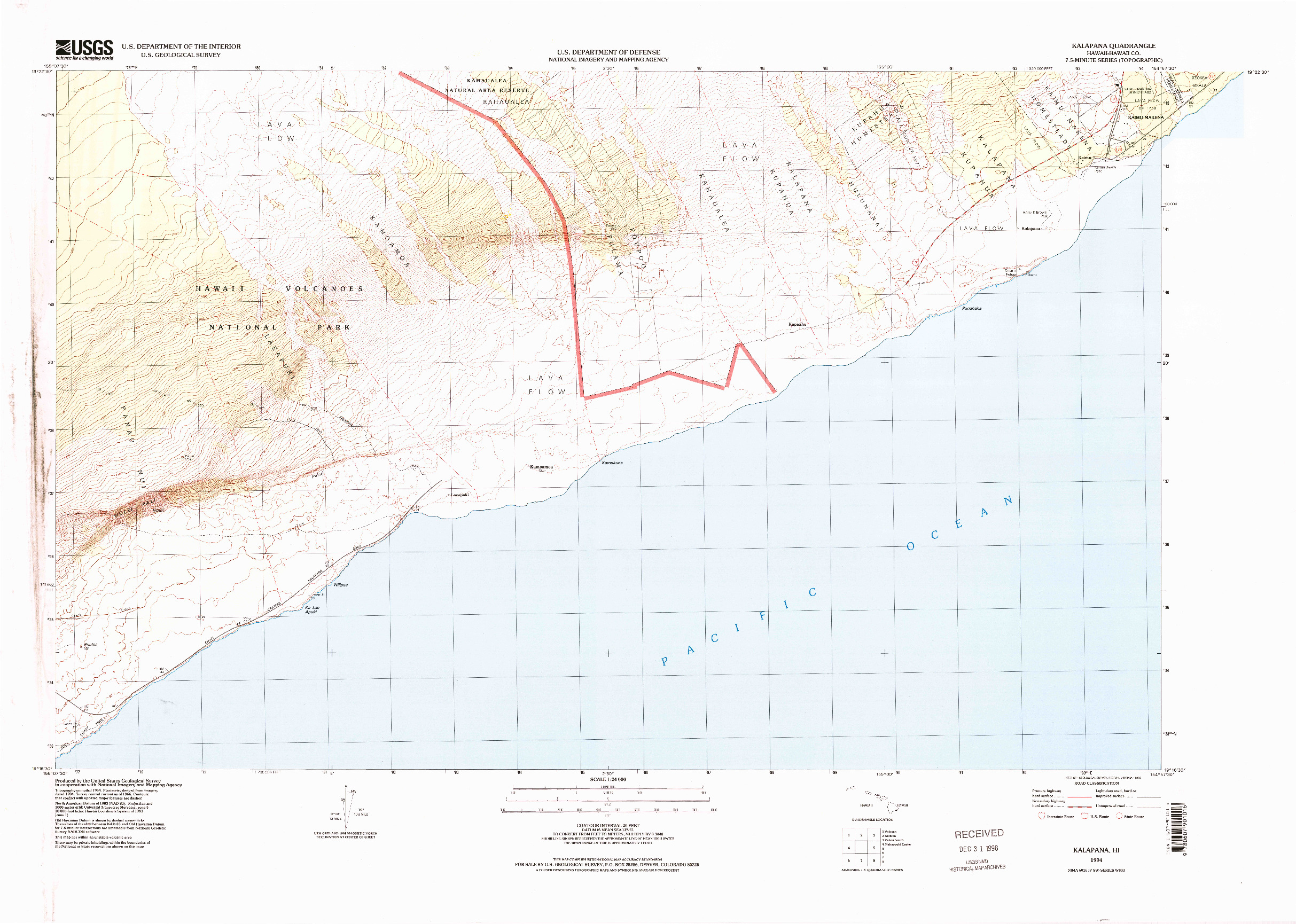 USGS 1:24000-SCALE QUADRANGLE FOR KALAPANA, HI 1994