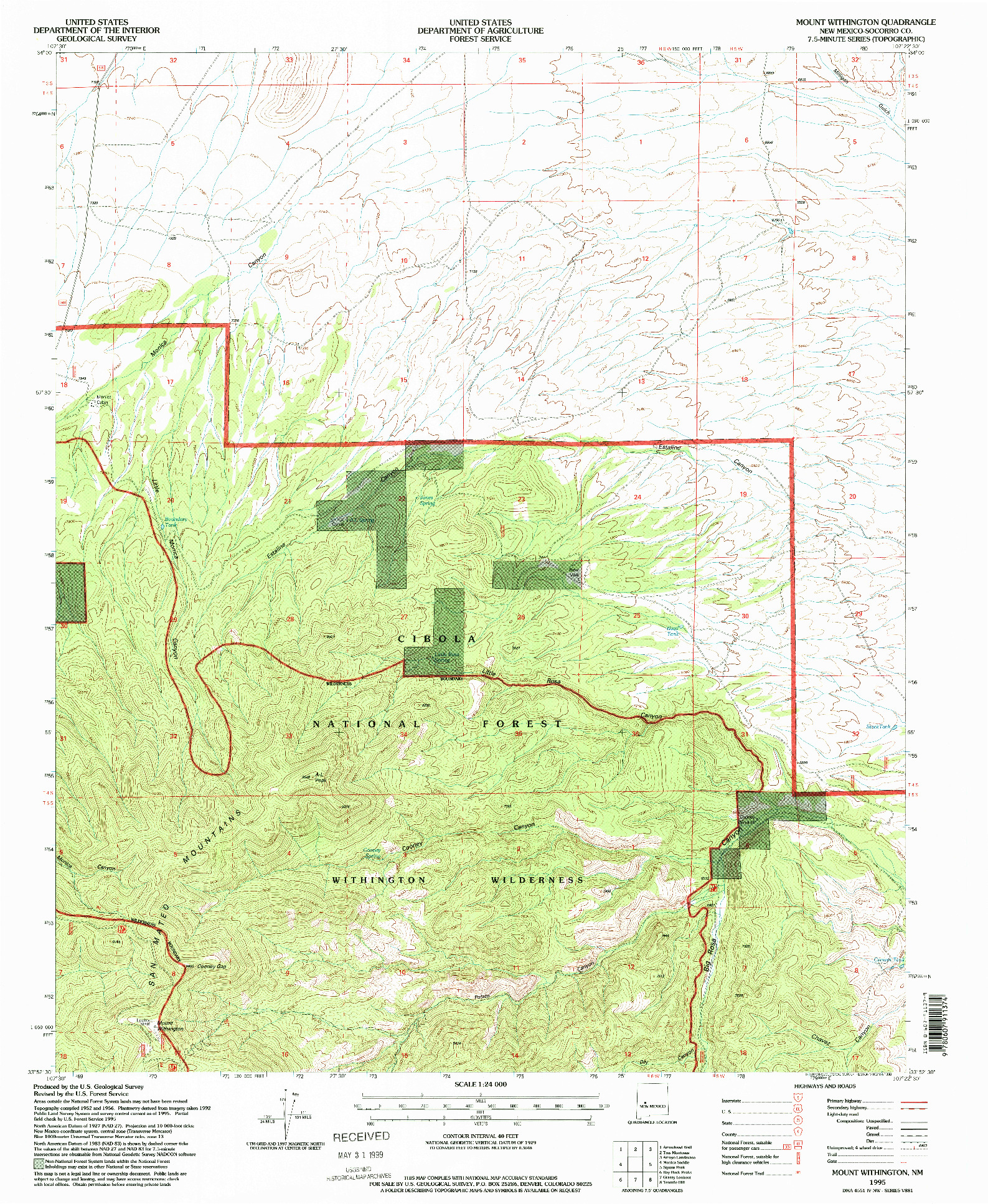 USGS 1:24000-SCALE QUADRANGLE FOR MOUNT WITHINGTON, NM 1995