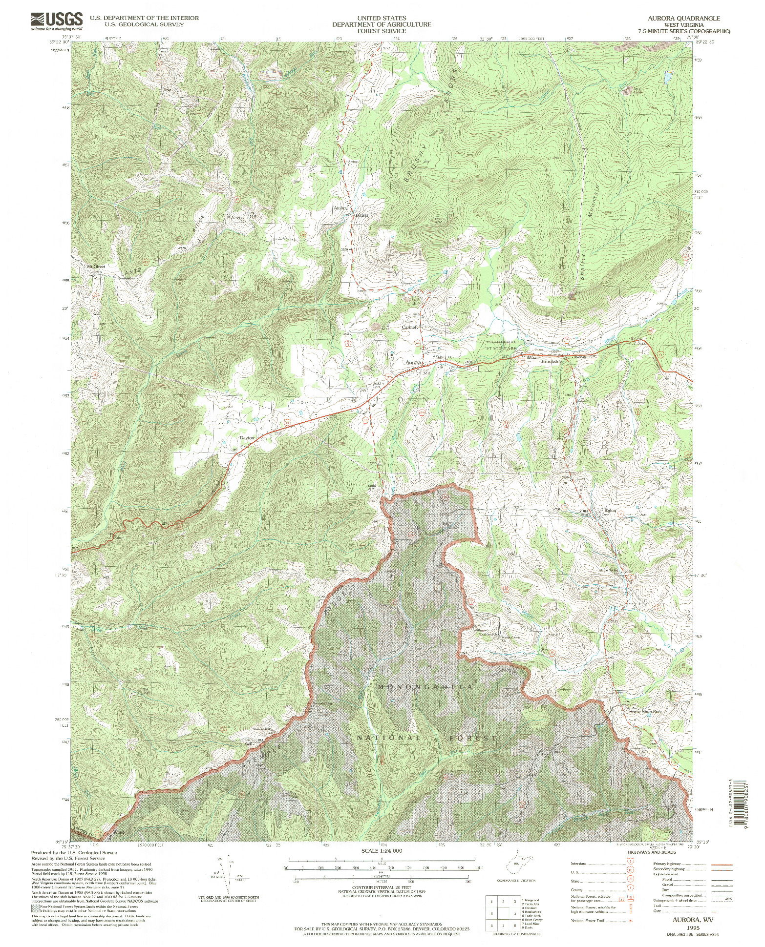 USGS 1:24000-SCALE QUADRANGLE FOR AURORA, WV 1995