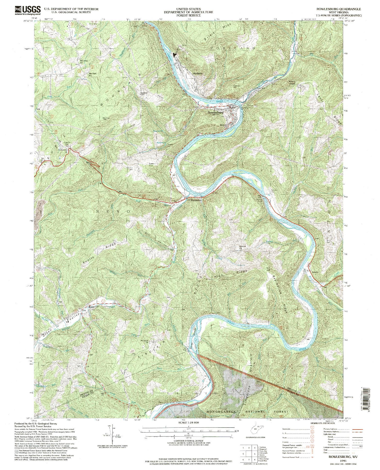 USGS 1:24000-SCALE QUADRANGLE FOR ROWLESBURG, WV 1995