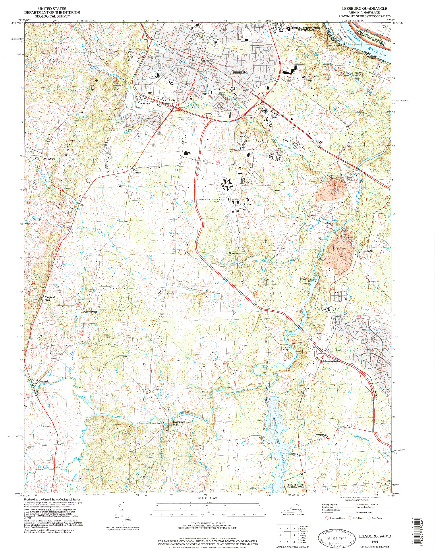 USGS 1:24000-SCALE QUADRANGLE FOR LEESBURG, VA 1994