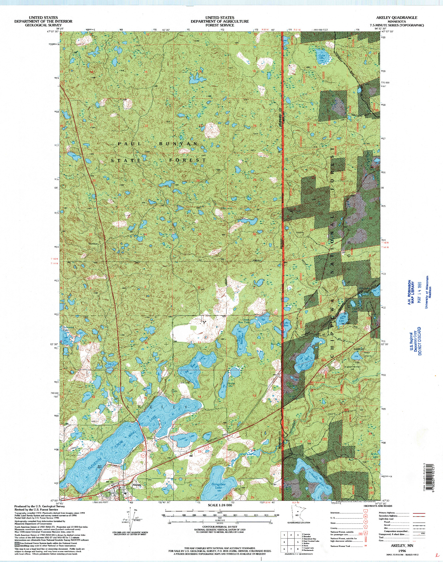 USGS 1:24000-SCALE QUADRANGLE FOR AKELEY, MN 1996