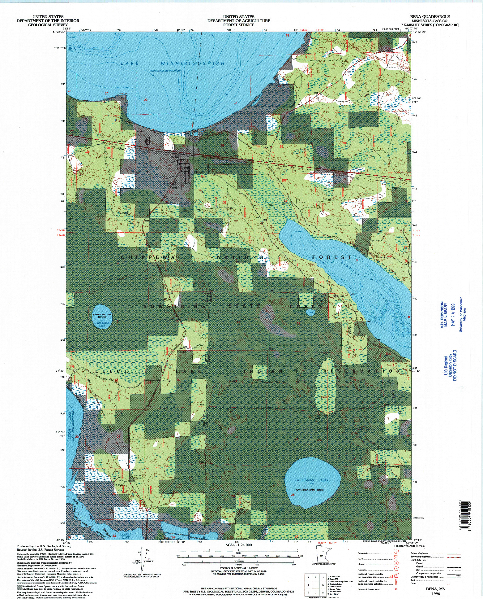USGS 1:24000-SCALE QUADRANGLE FOR BENA, MN 1996