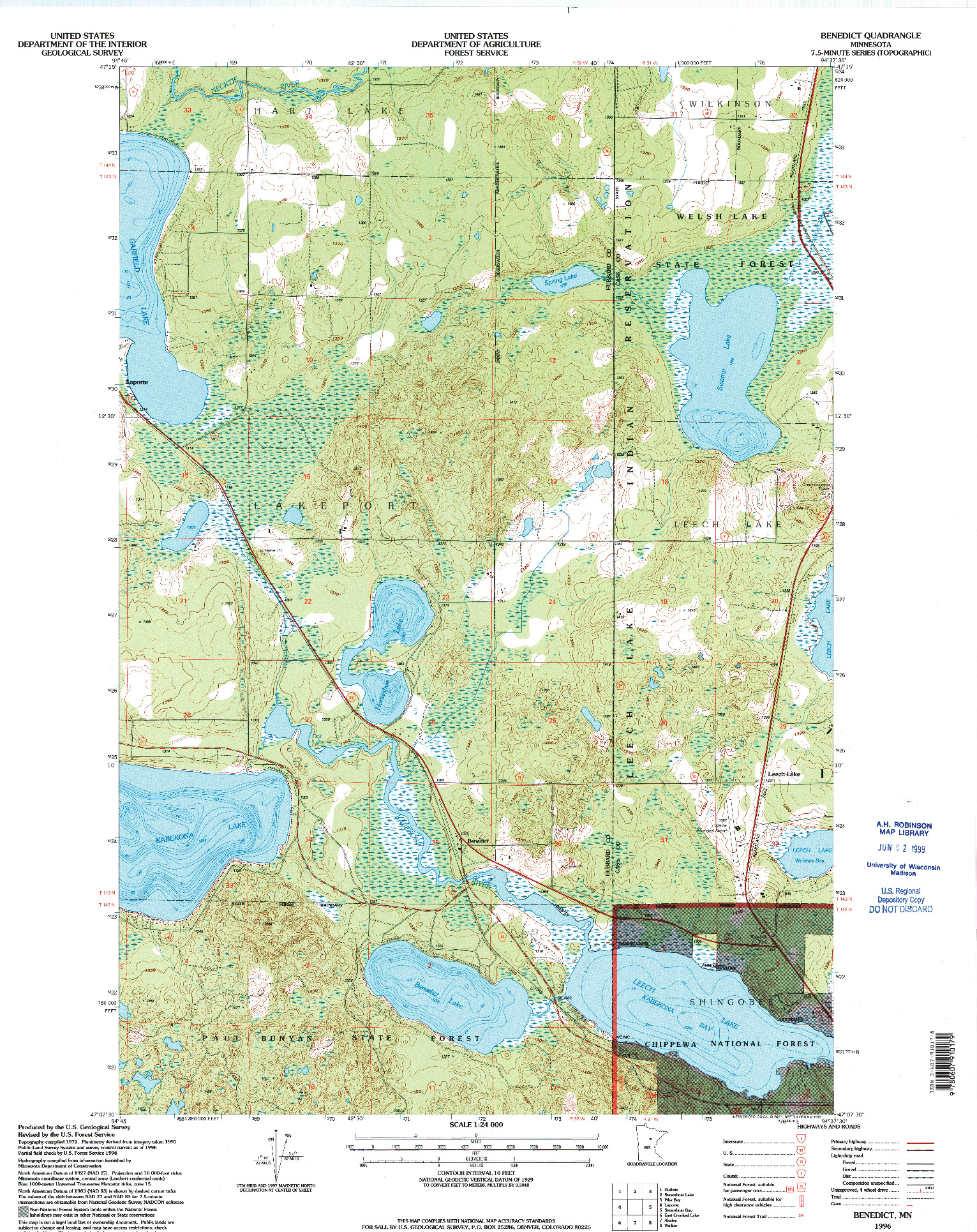 USGS 1:24000-SCALE QUADRANGLE FOR BENEDICT, MN 1996