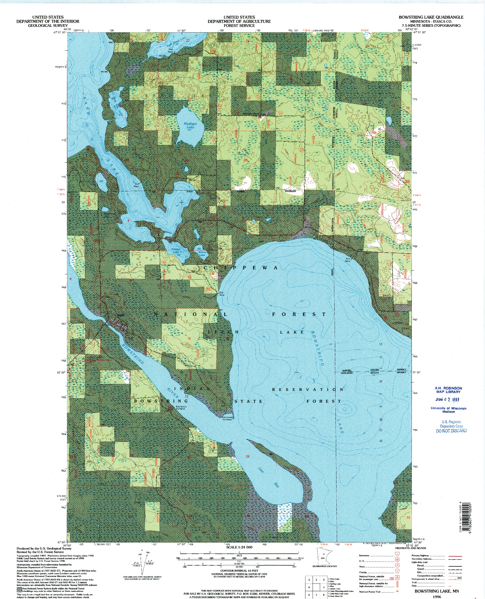 USGS 1:24000-SCALE QUADRANGLE FOR BOWSTRING LAKE, MN 1996