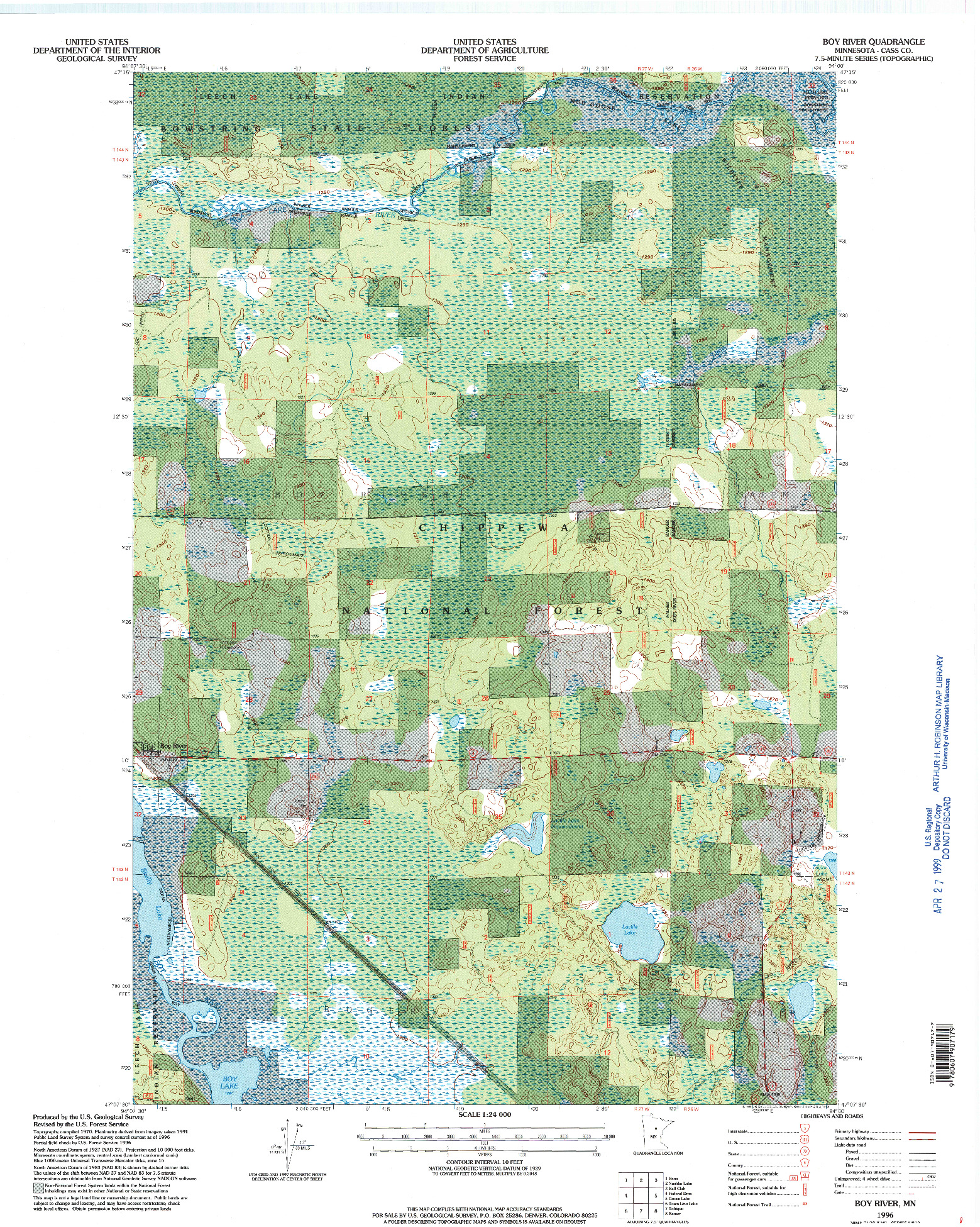 USGS 1:24000-SCALE QUADRANGLE FOR BOY RIVER, MN 1996