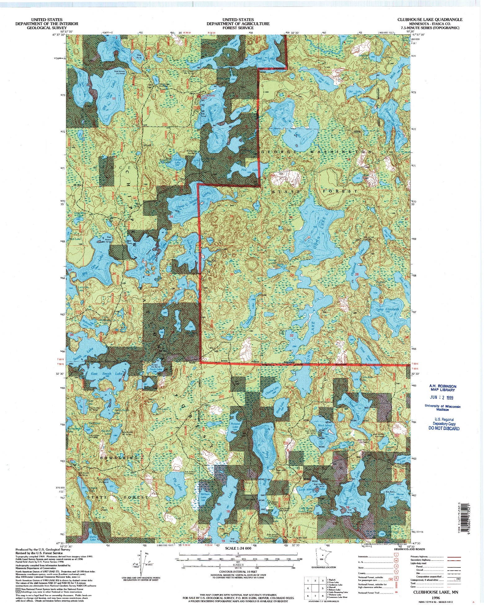 USGS 1:24000-SCALE QUADRANGLE FOR CLUBHOUSE LAKE, MN 1996