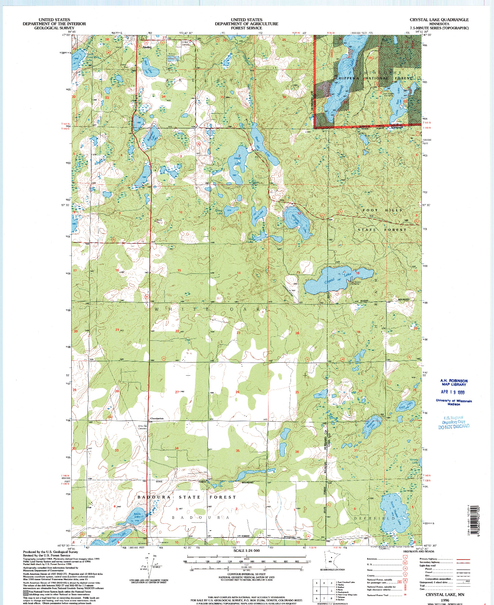 USGS 1:24000-SCALE QUADRANGLE FOR CRYSTAL LAKE, MN 1996