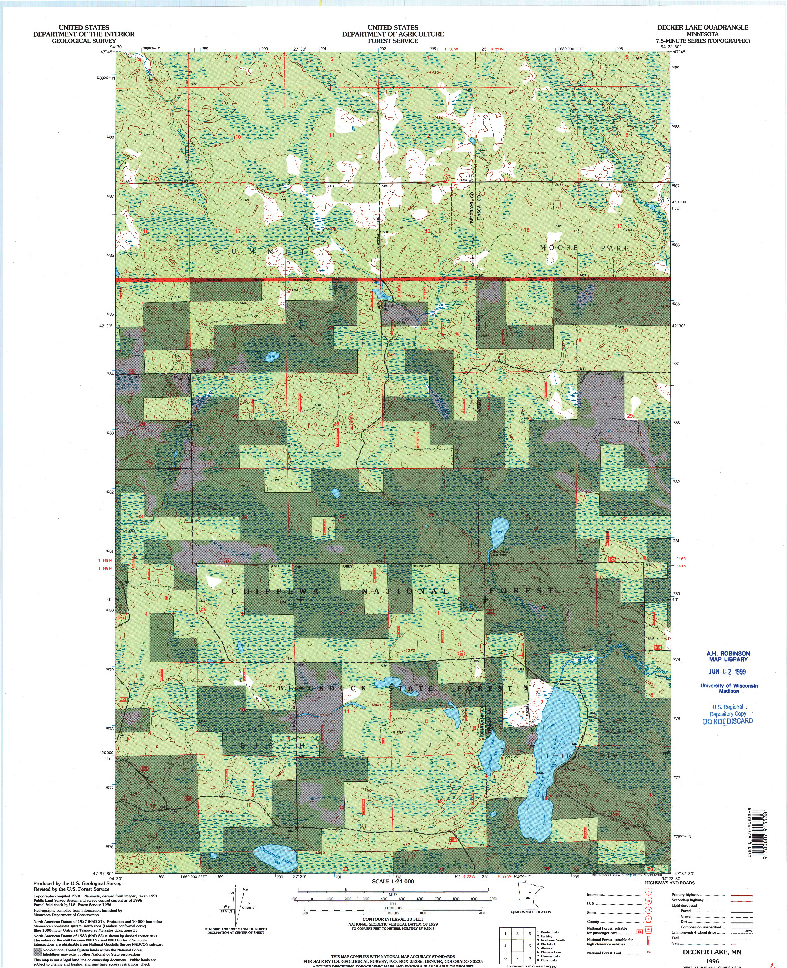 USGS 1:24000-SCALE QUADRANGLE FOR DECKER LAKE, MN 1996