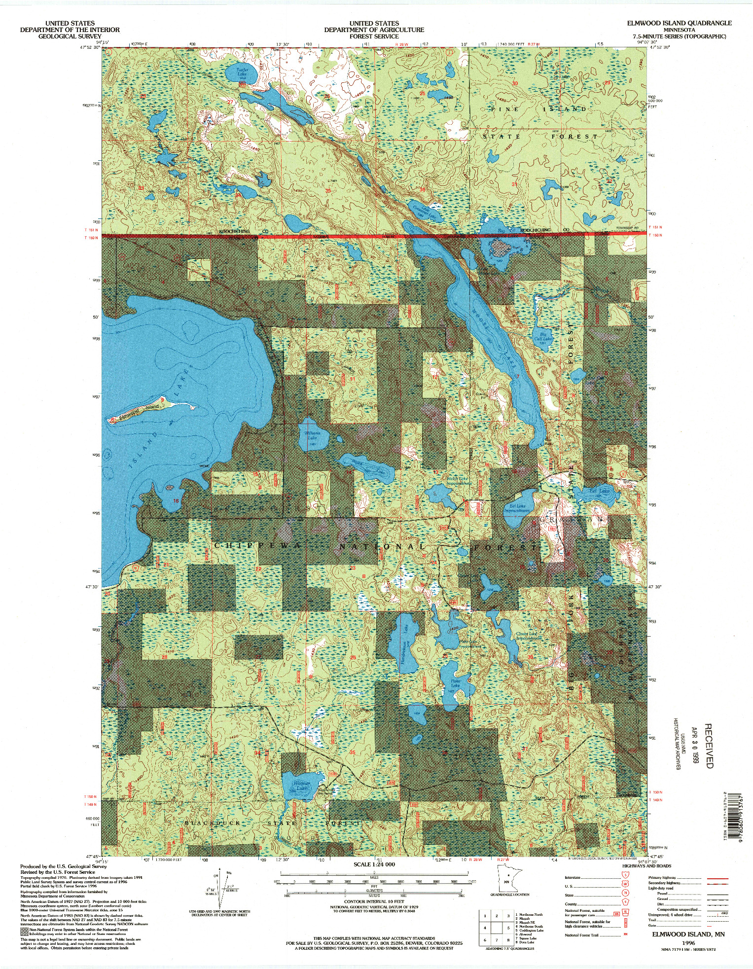 USGS 1:24000-SCALE QUADRANGLE FOR ELMWOOD ISLAND, MN 1996