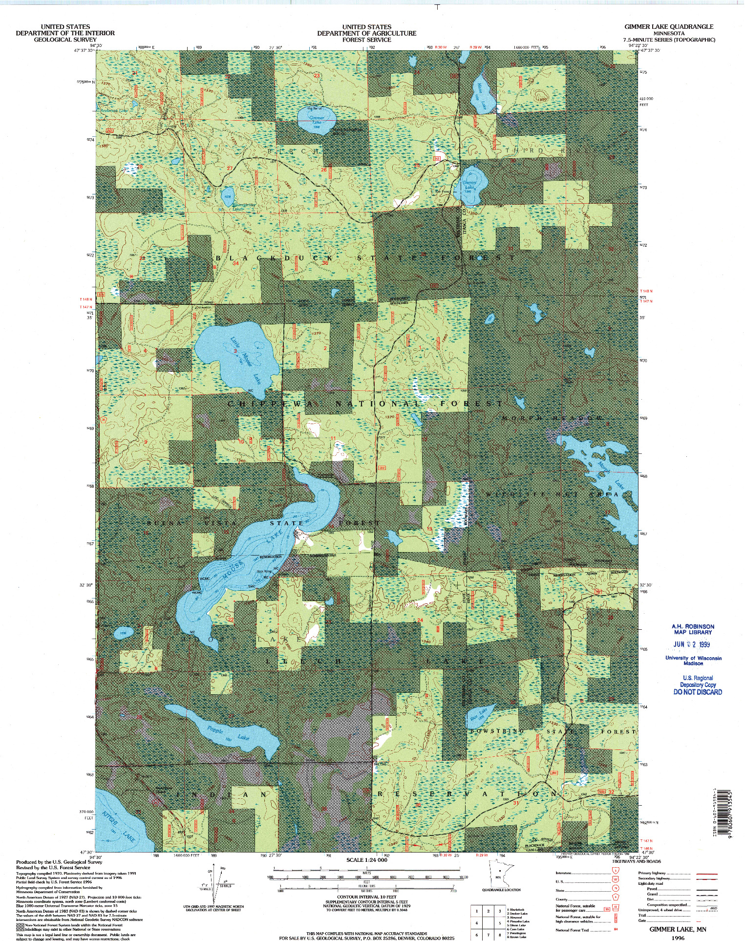 USGS 1:24000-SCALE QUADRANGLE FOR GIMMER LAKE, MN 1996