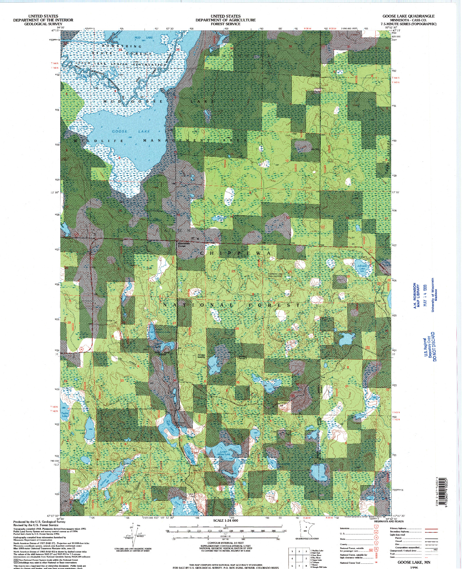 USGS 1:24000-SCALE QUADRANGLE FOR GOOSE LAKE, MN 1996