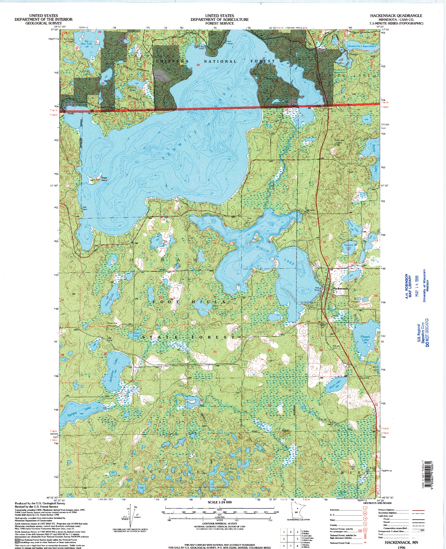 USGS 1:24000-SCALE QUADRANGLE FOR HACKENSACK, MN 1996