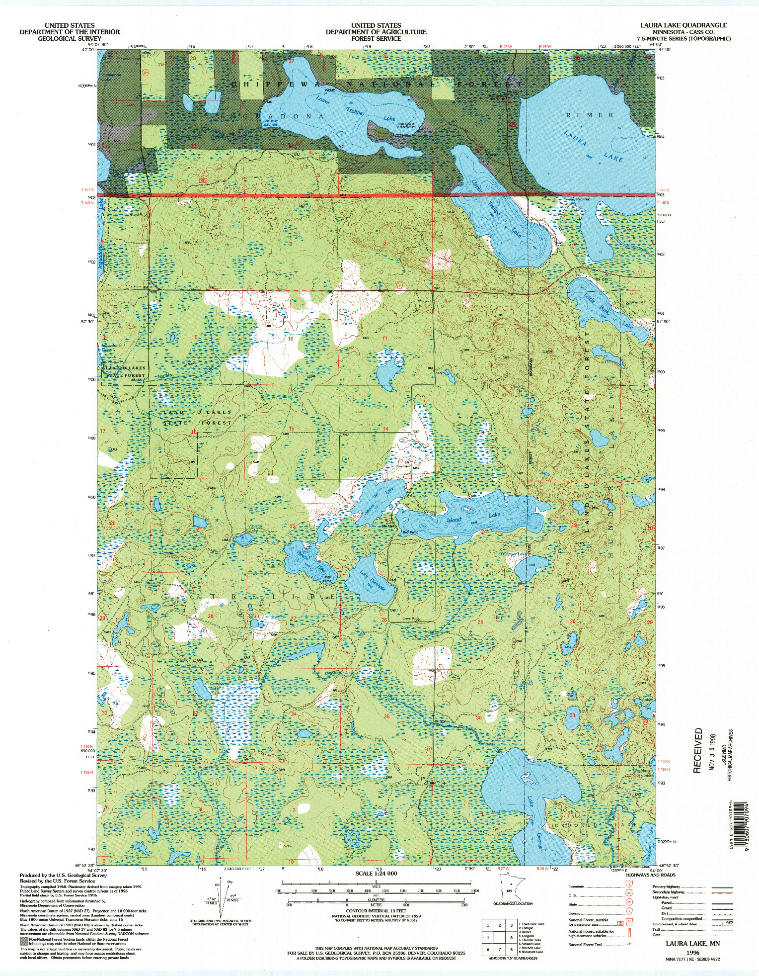 USGS 1:24000-SCALE QUADRANGLE FOR LAURA LAKE, MN 1996
