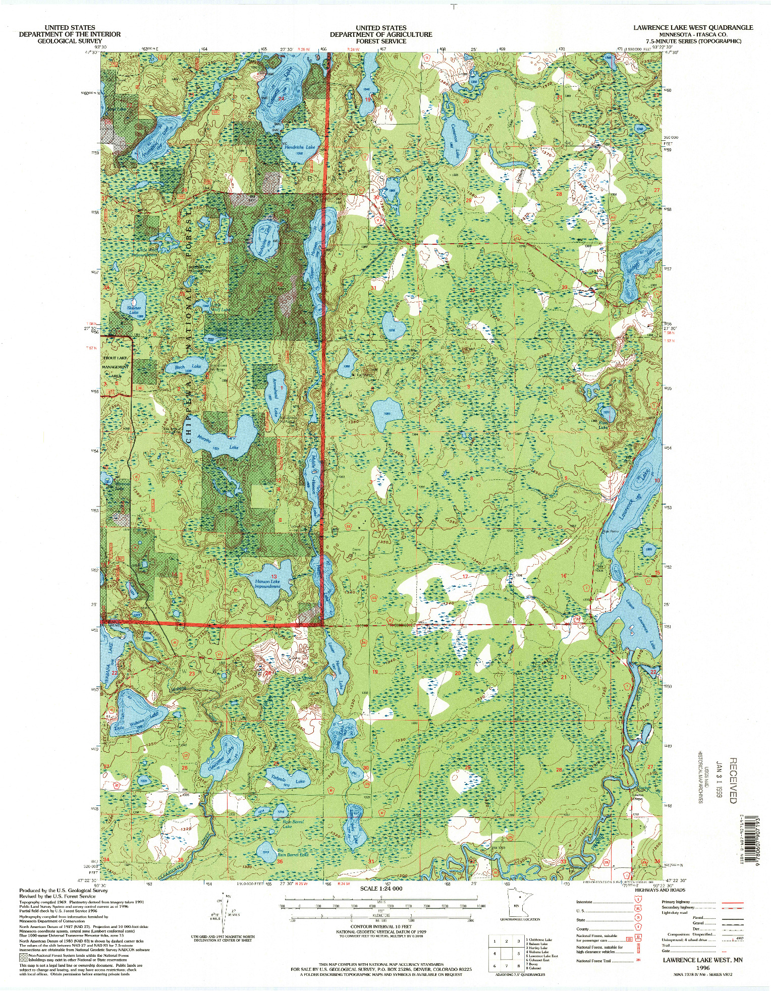 USGS 1:24000-SCALE QUADRANGLE FOR LAWRENCE LAKE WEST, MN 1996