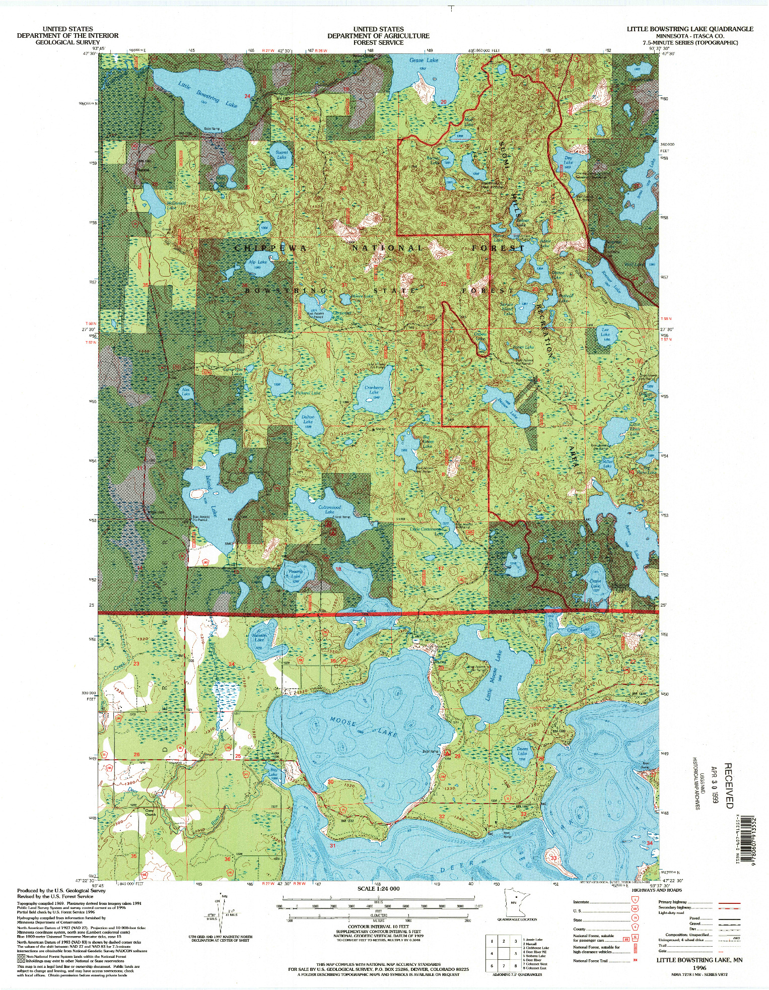 USGS 1:24000-SCALE QUADRANGLE FOR LITTLE BOWSTRING LAKE, MN 1996