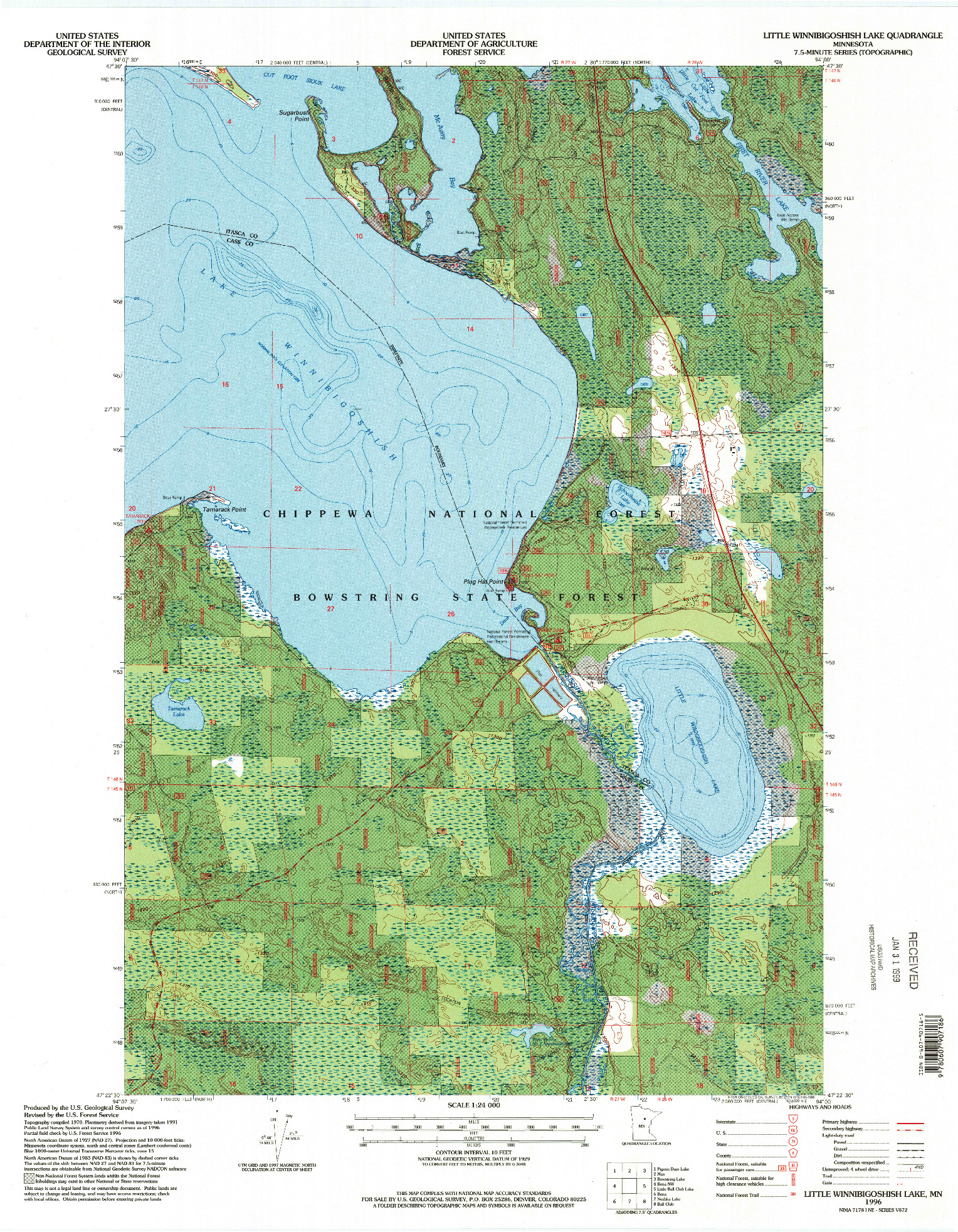 USGS 1:24000-SCALE QUADRANGLE FOR LITTLE WINNIBIGOSHISH LAKE, MN 1996