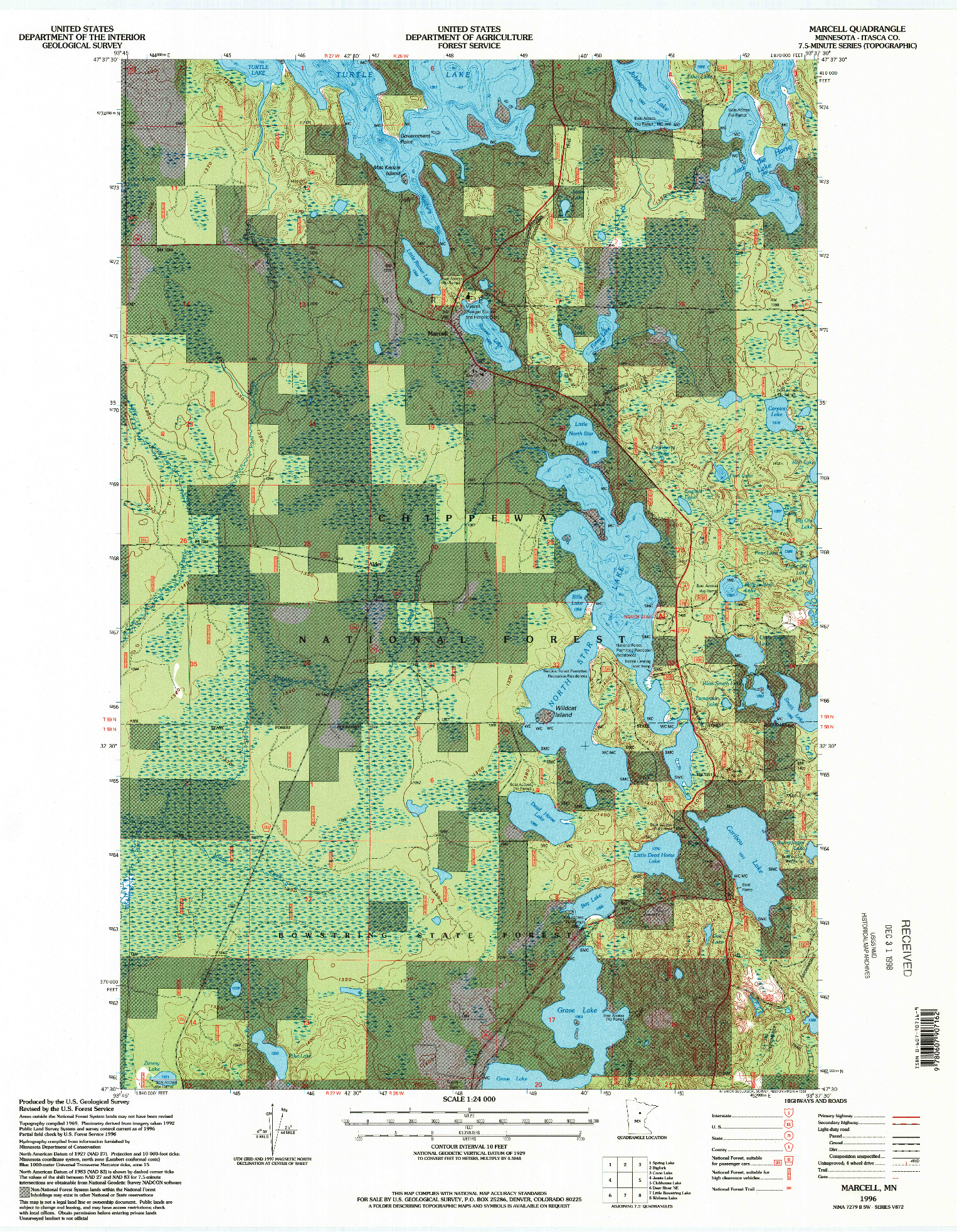 USGS 1:24000-SCALE QUADRANGLE FOR MARCELL, MN 1996