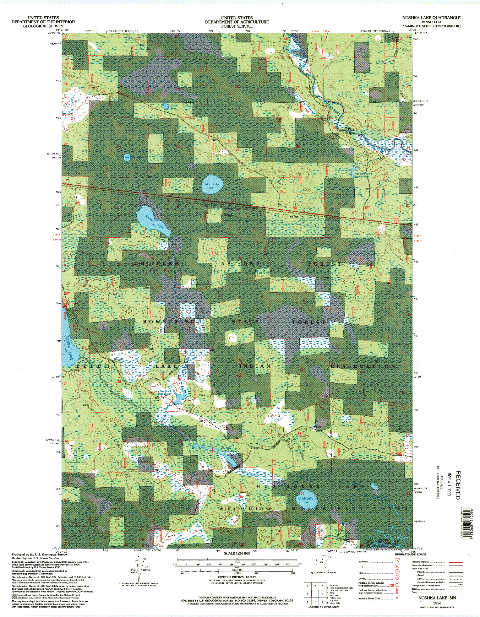 USGS 1:24000-SCALE QUADRANGLE FOR NUSHKA LAKE, MN 1996