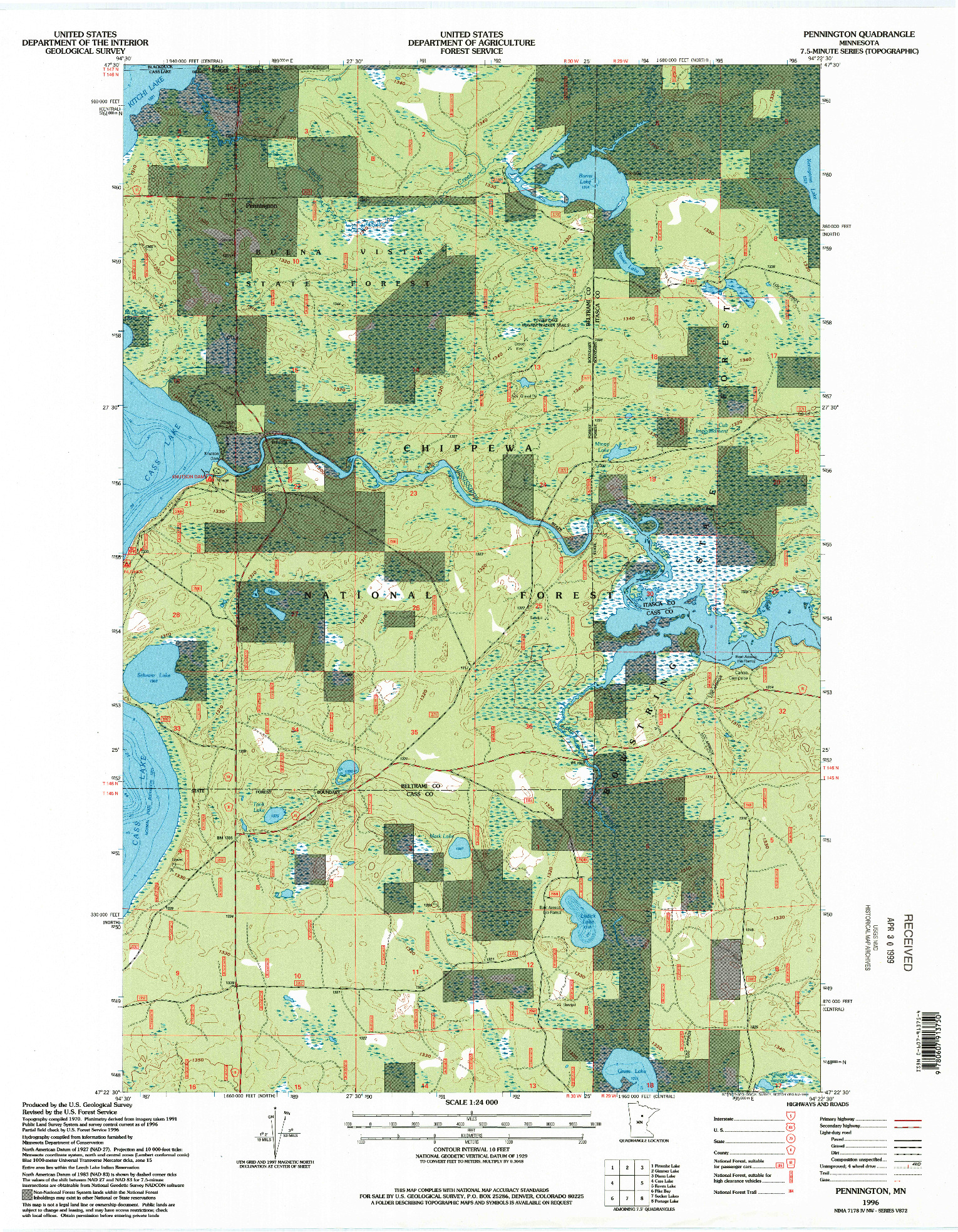 USGS 1:24000-SCALE QUADRANGLE FOR PENNINGTON, MN 1996
