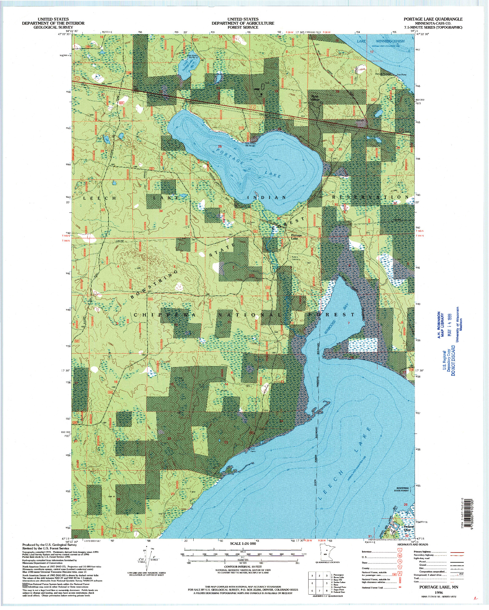 USGS 1:24000-SCALE QUADRANGLE FOR PORTAGE LAKE, MN 1996