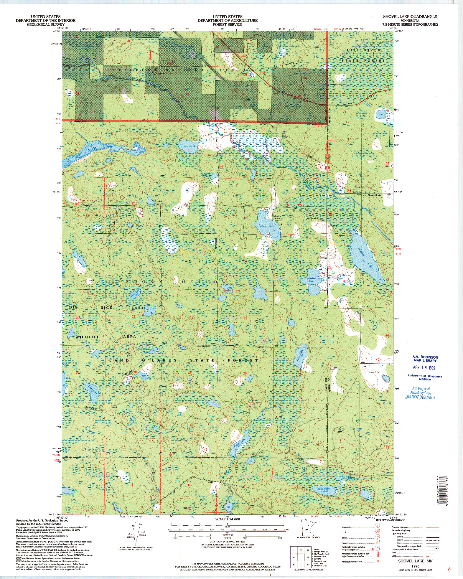 USGS 1:24000-SCALE QUADRANGLE FOR SHOVEL LAKE, MN 1996