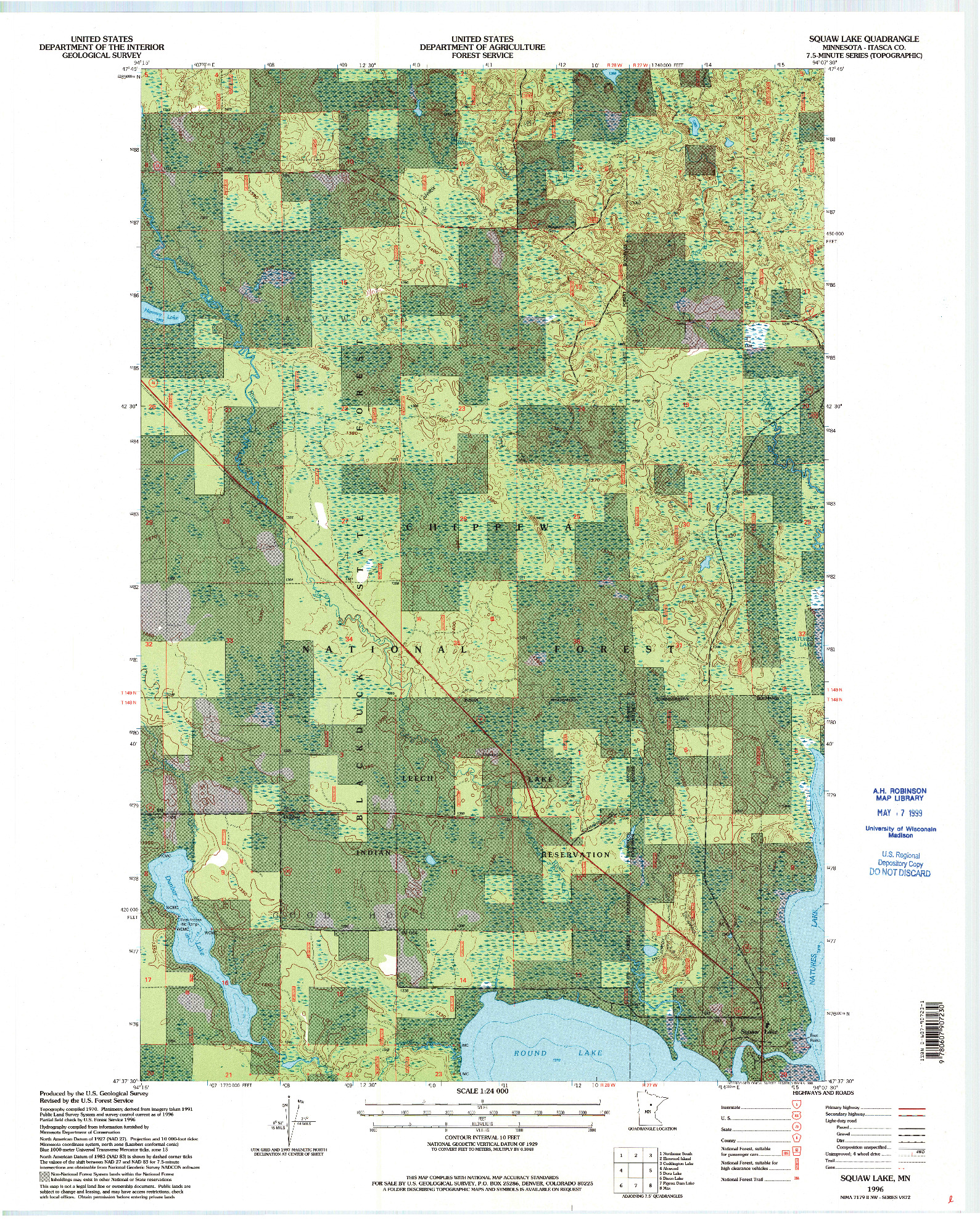 USGS 1:24000-SCALE QUADRANGLE FOR SQUAW LAKE, MN 1996