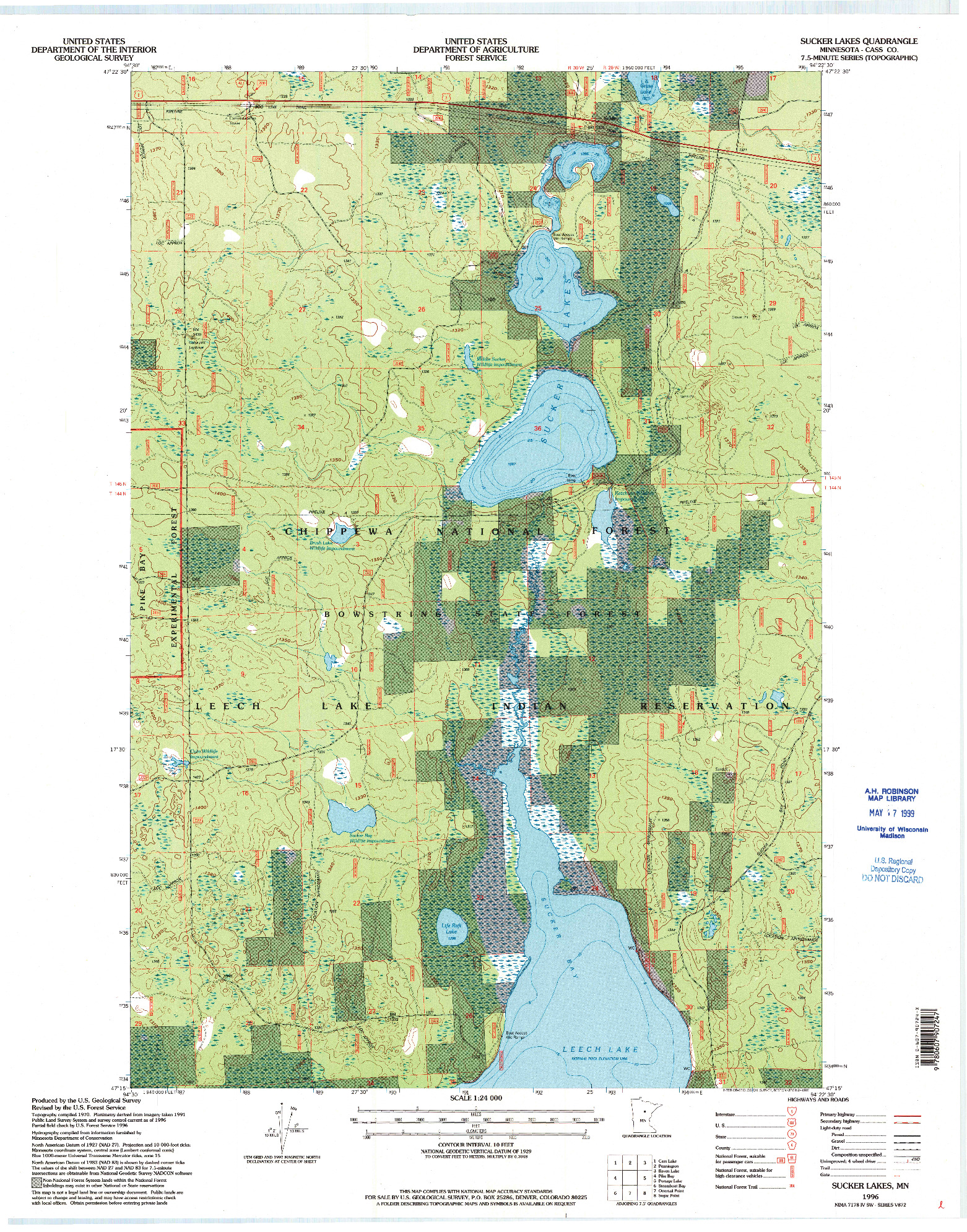USGS 1:24000-SCALE QUADRANGLE FOR SUCKER LAKES, MN 1996