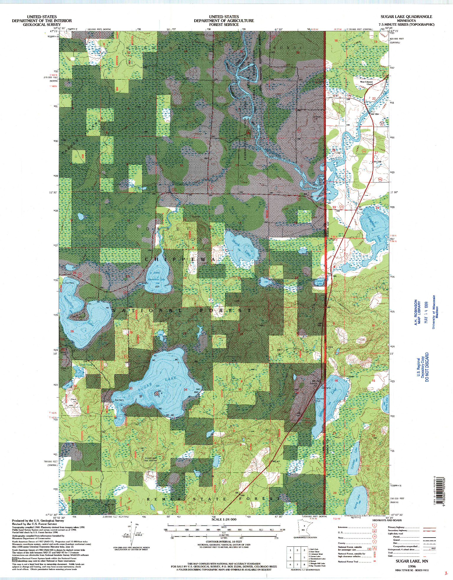 USGS 1:24000-SCALE QUADRANGLE FOR SUGAR LAKE, MN 1996