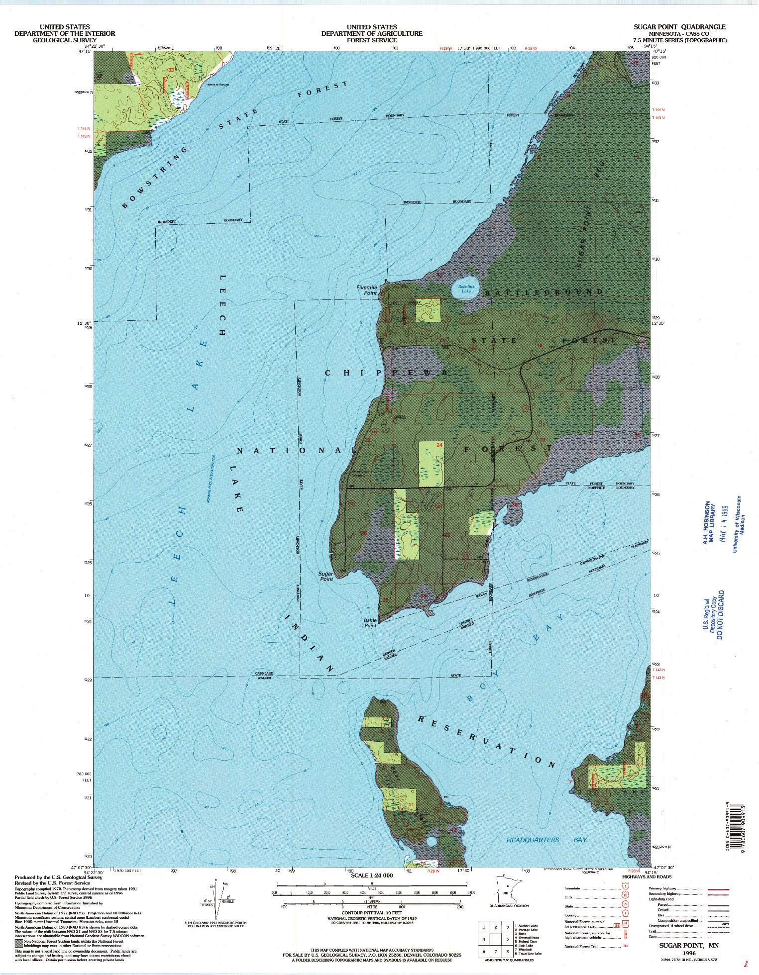 USGS 1:24000-SCALE QUADRANGLE FOR SUGAR POINT, MN 1996