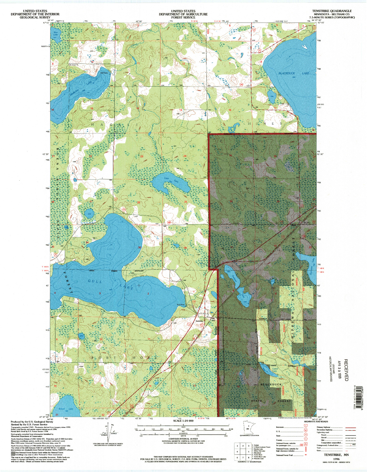 USGS 1:24000-SCALE QUADRANGLE FOR TENSTRIKE, MN 1996