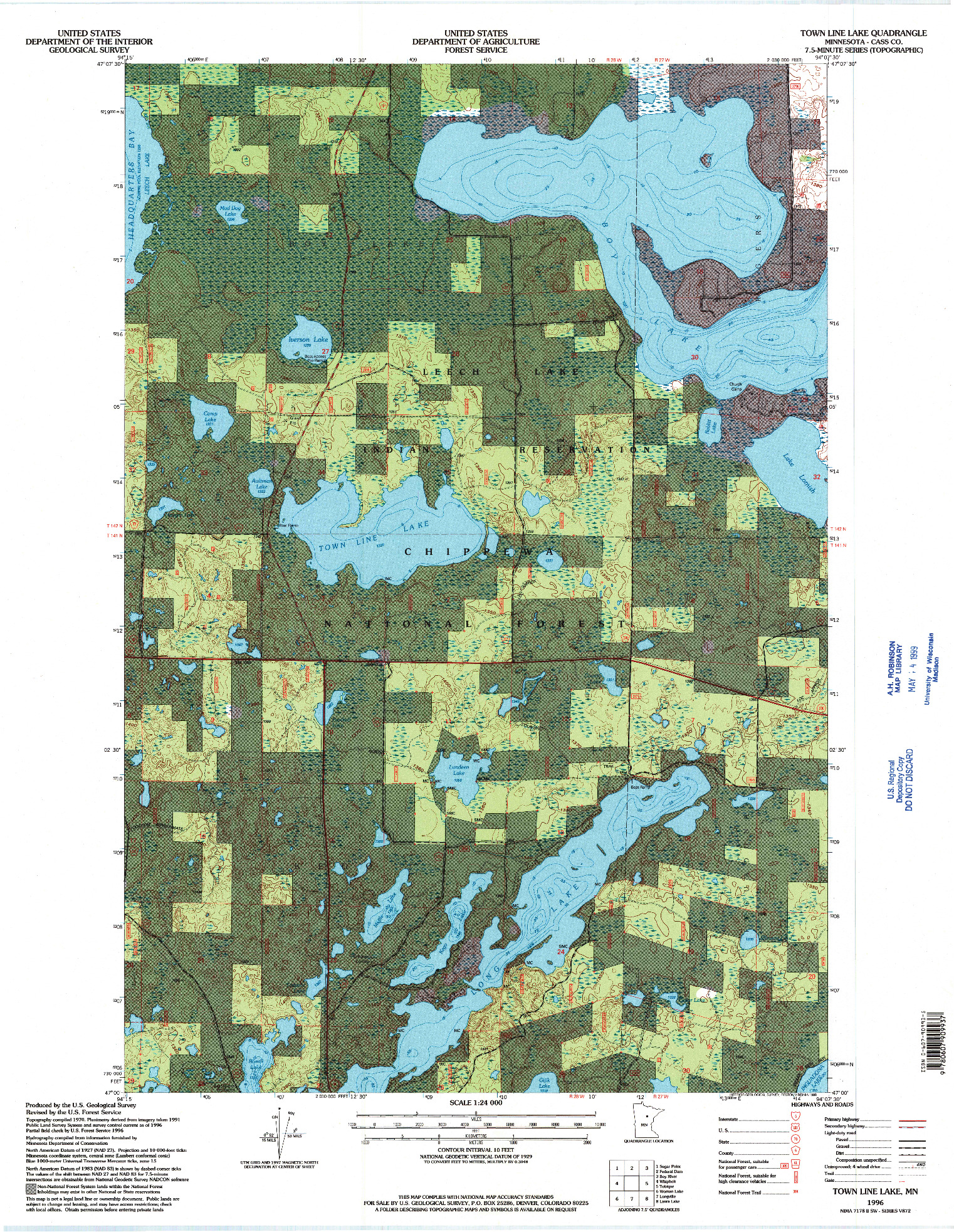 USGS 1:24000-SCALE QUADRANGLE FOR TOWN LINE LAKE, MN 1996