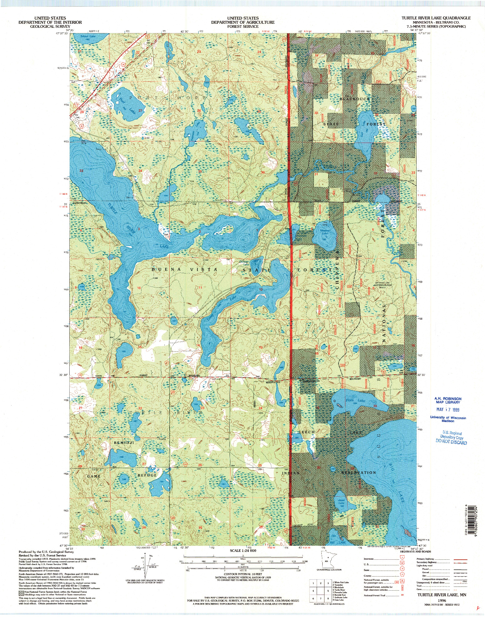 USGS 1:24000-SCALE QUADRANGLE FOR TURTLE RIVER LAKE, MN 1996