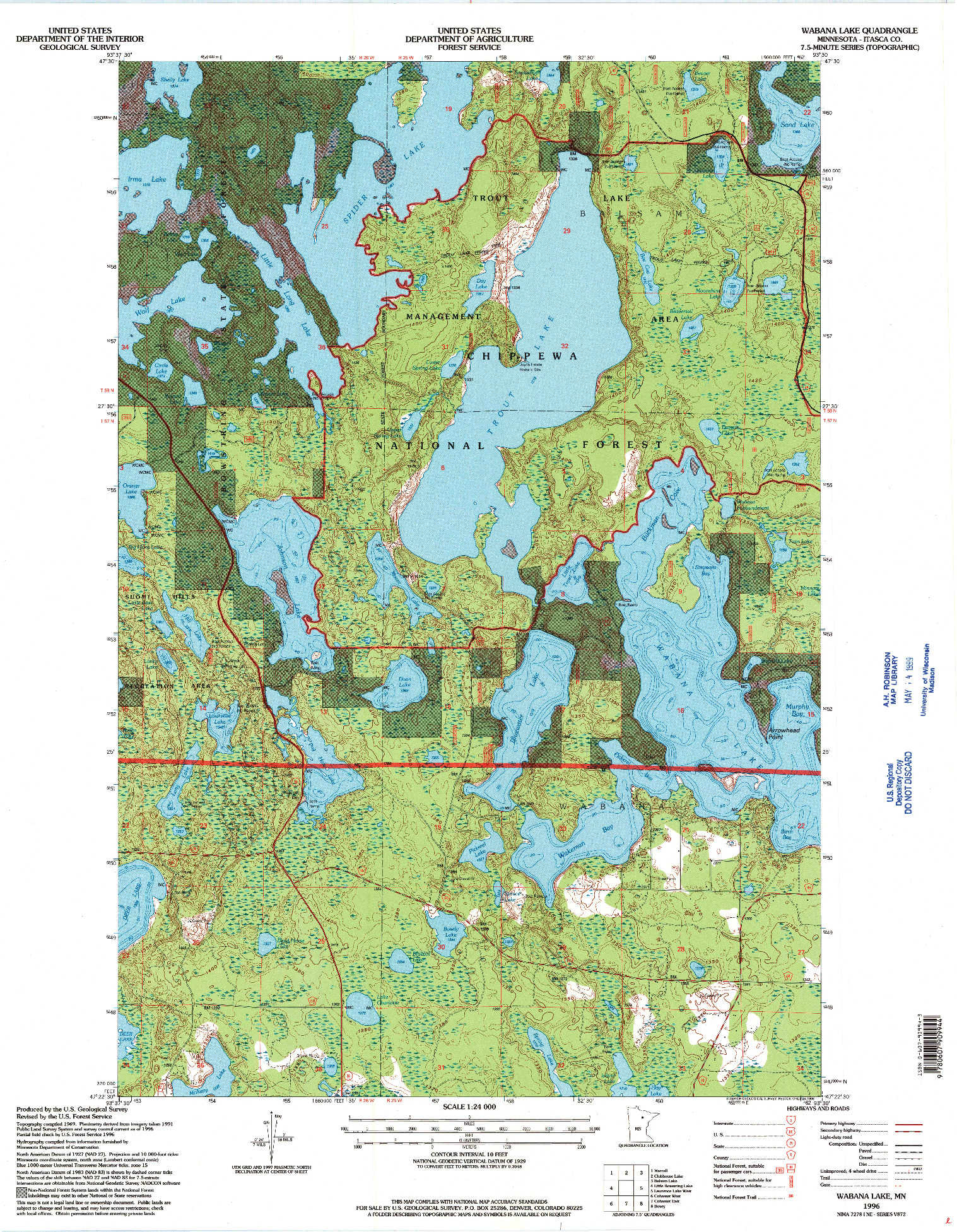 USGS 1:24000-SCALE QUADRANGLE FOR WABANA LAKE, MN 1996