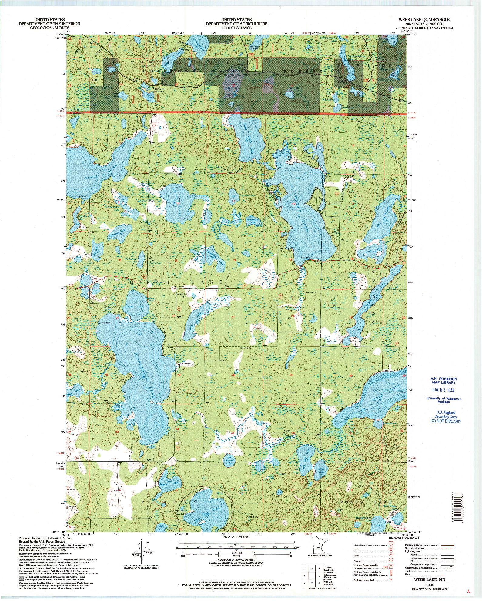 USGS 1:24000-SCALE QUADRANGLE FOR WEBB LAKE, MN 1996