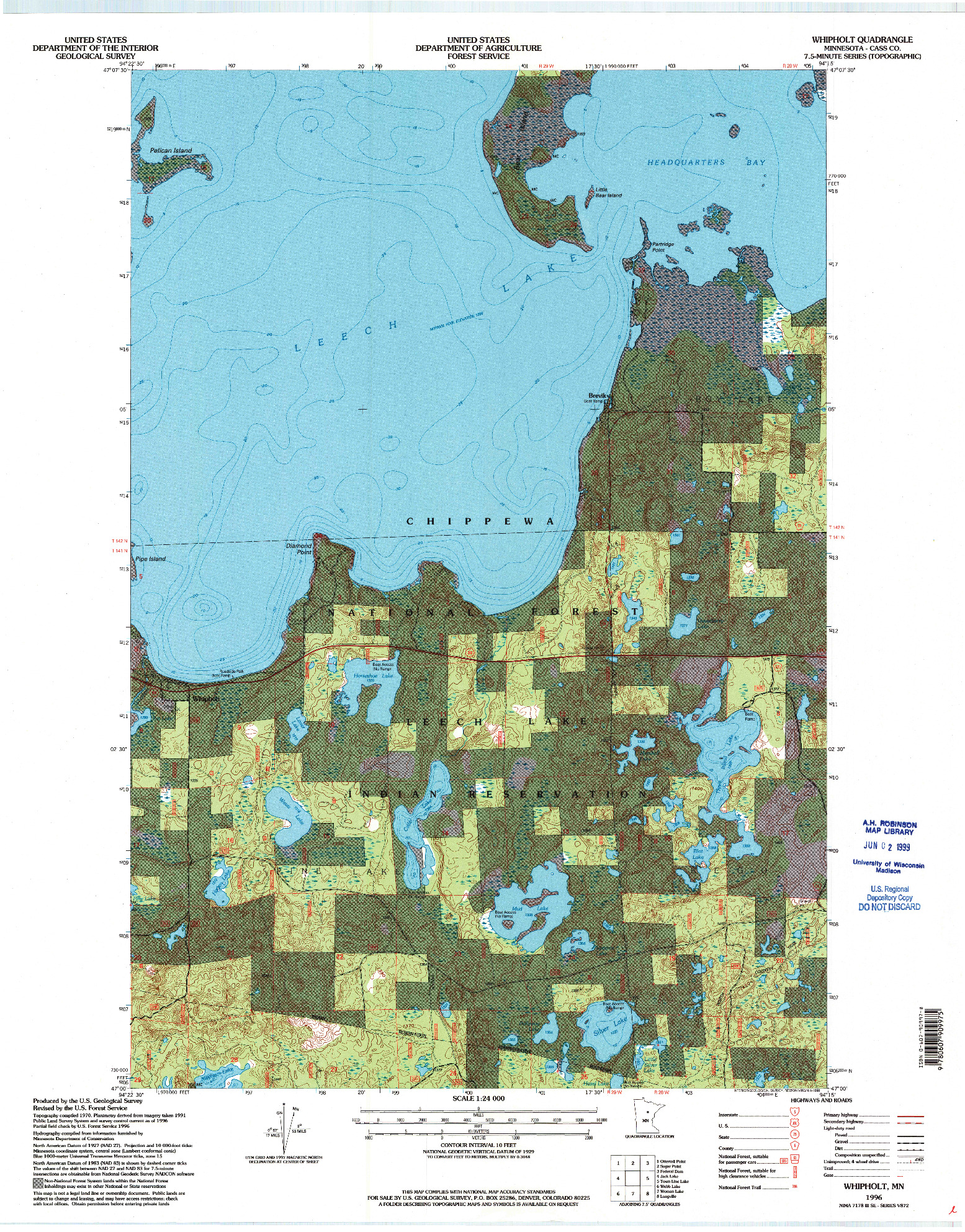 USGS 1:24000-SCALE QUADRANGLE FOR WHIPHOLT, MN 1996