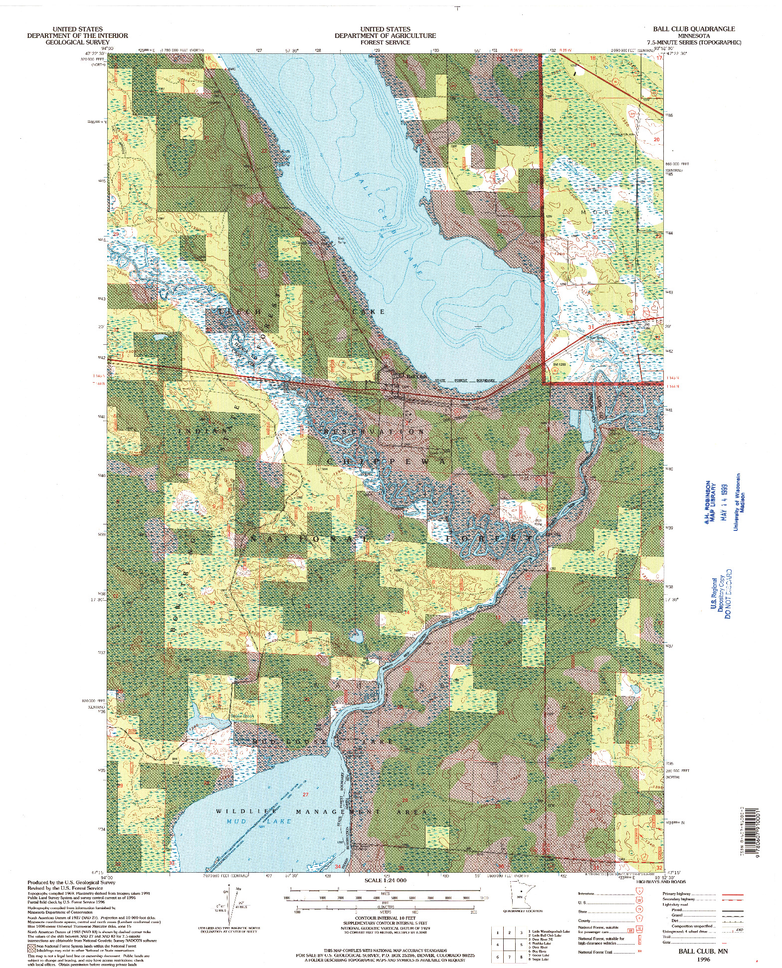 USGS 1:24000-SCALE QUADRANGLE FOR BALL CLUB, MN 1996