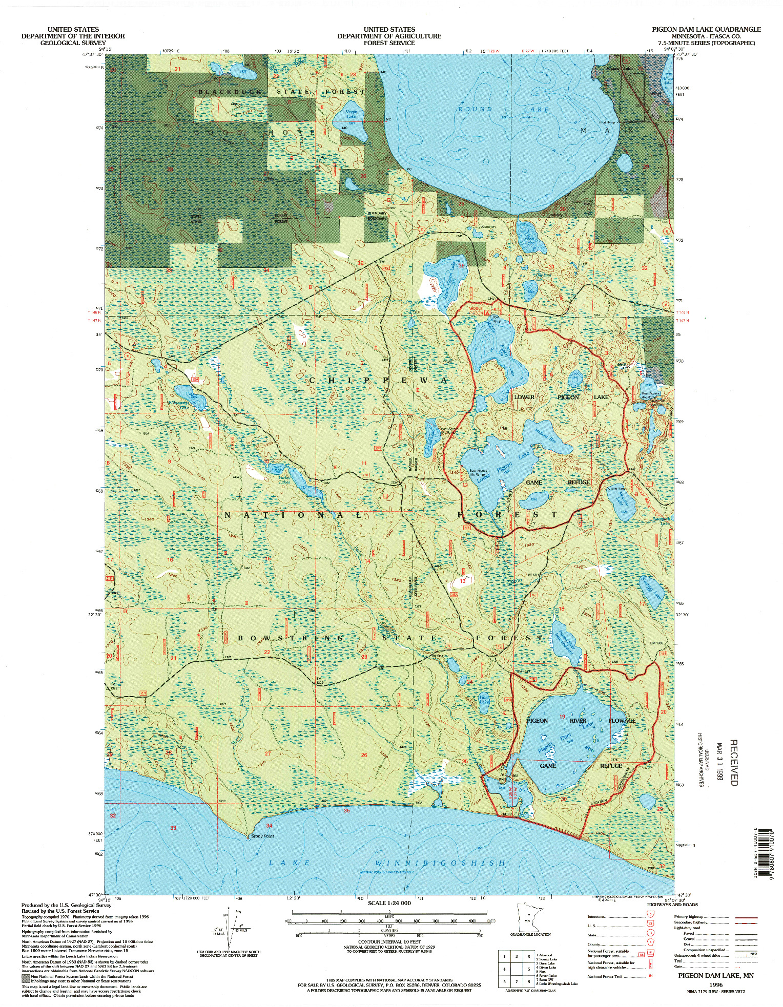 USGS 1:24000-SCALE QUADRANGLE FOR PIGEON DAM LAKE, MN 1996