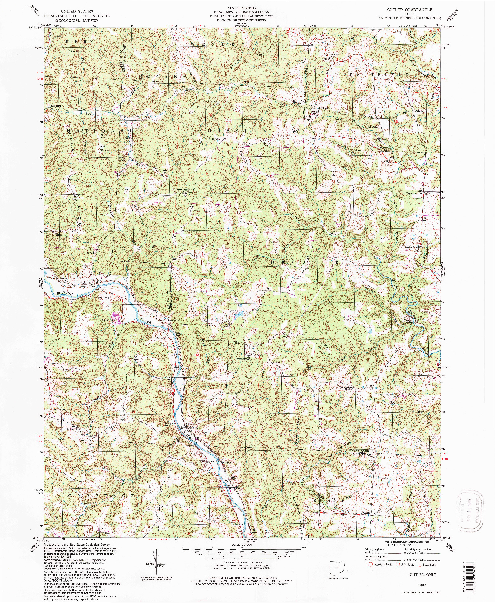USGS 1:24000-SCALE QUADRANGLE FOR CUTLER, OH 1994