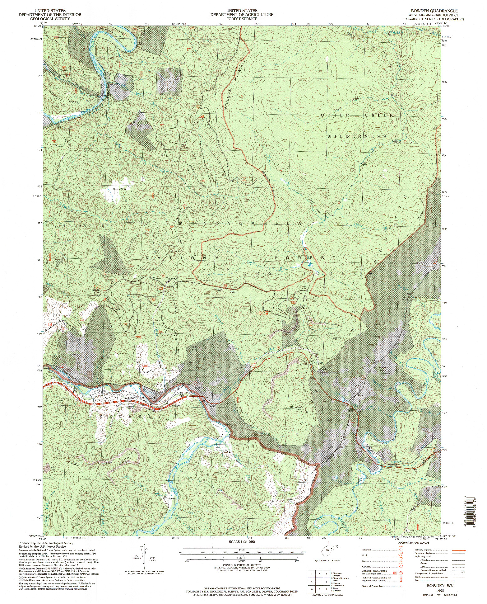 USGS 1:24000-SCALE QUADRANGLE FOR BOWDEN, WV 1995