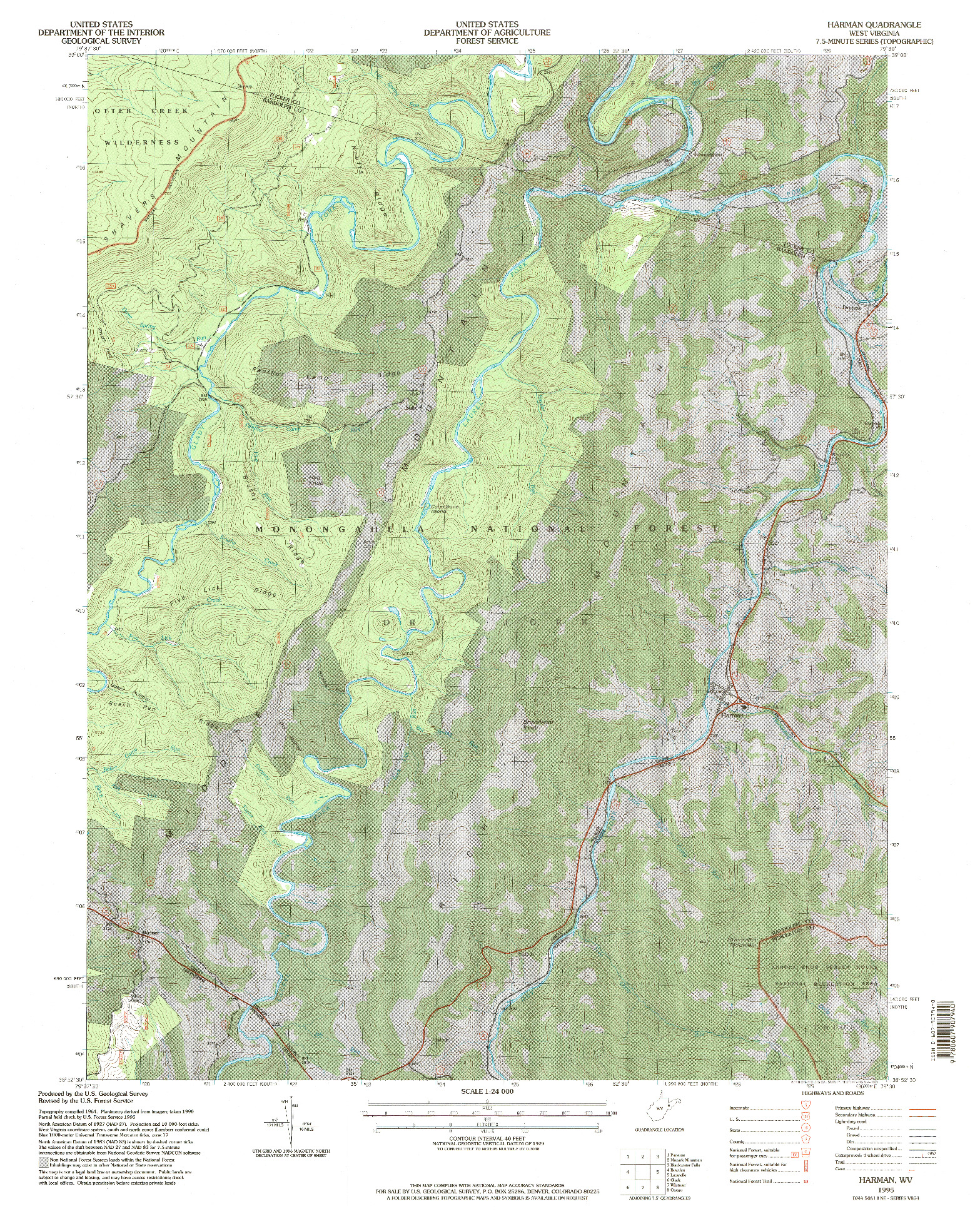 USGS 1:24000-SCALE QUADRANGLE FOR HARMAN, WV 1995